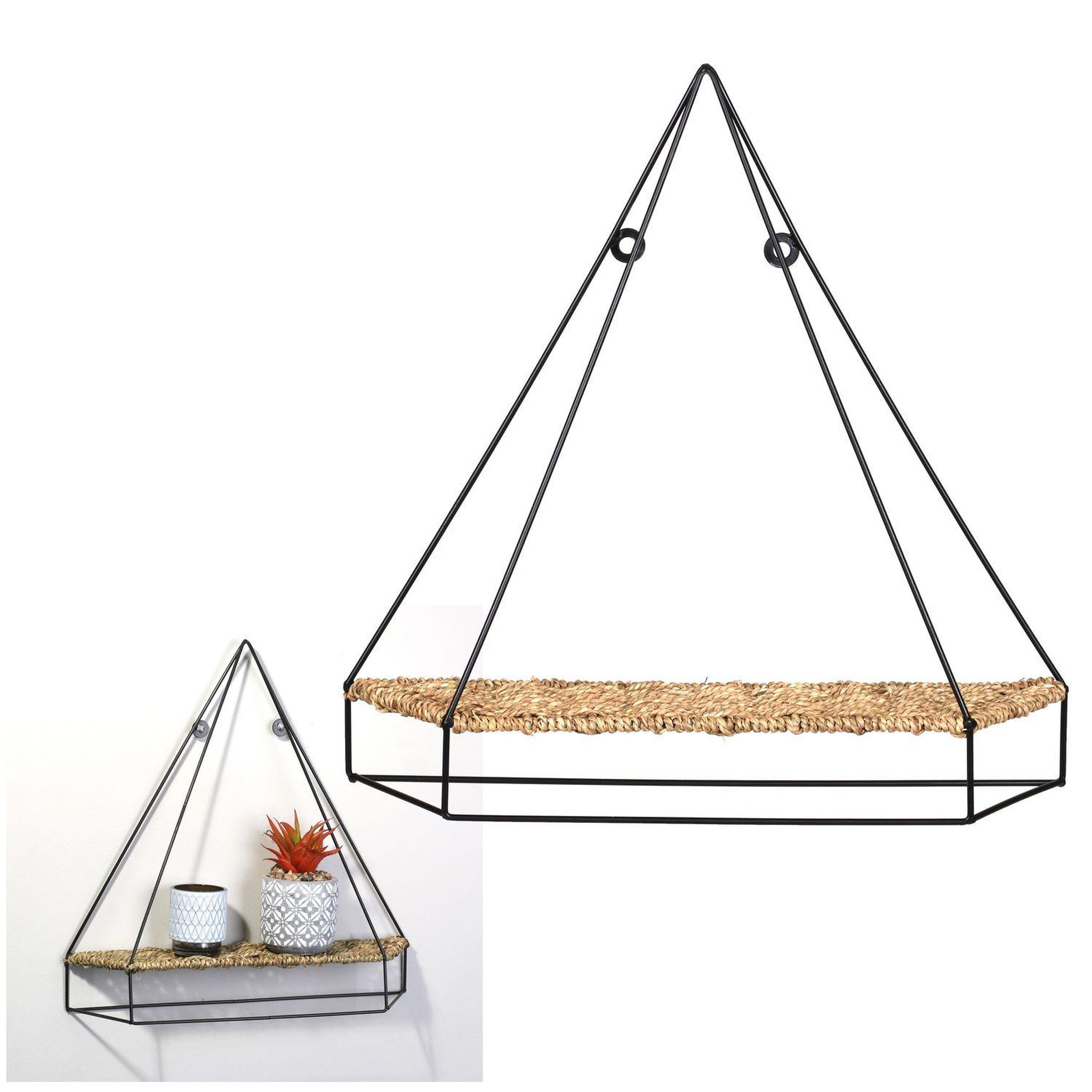 DIVERS Etagère murale design métal et corde natural living - l. 46 x h. 44 m - noir