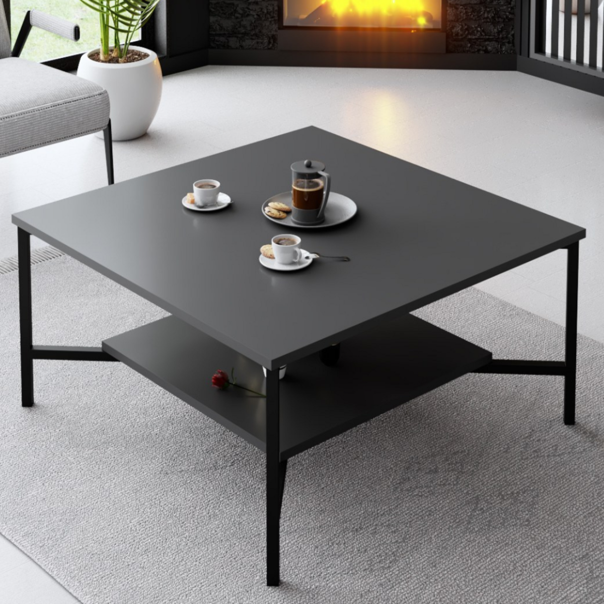 CONCEPT USINE Table basse industrielle carrée noire TROMSO