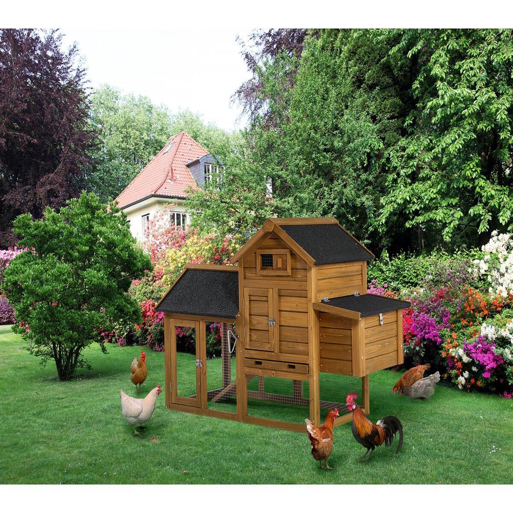 Voir la diapositive 2 : Habitat et Jardin Poulailler  Poulette  avec pondoir en bois - Marron