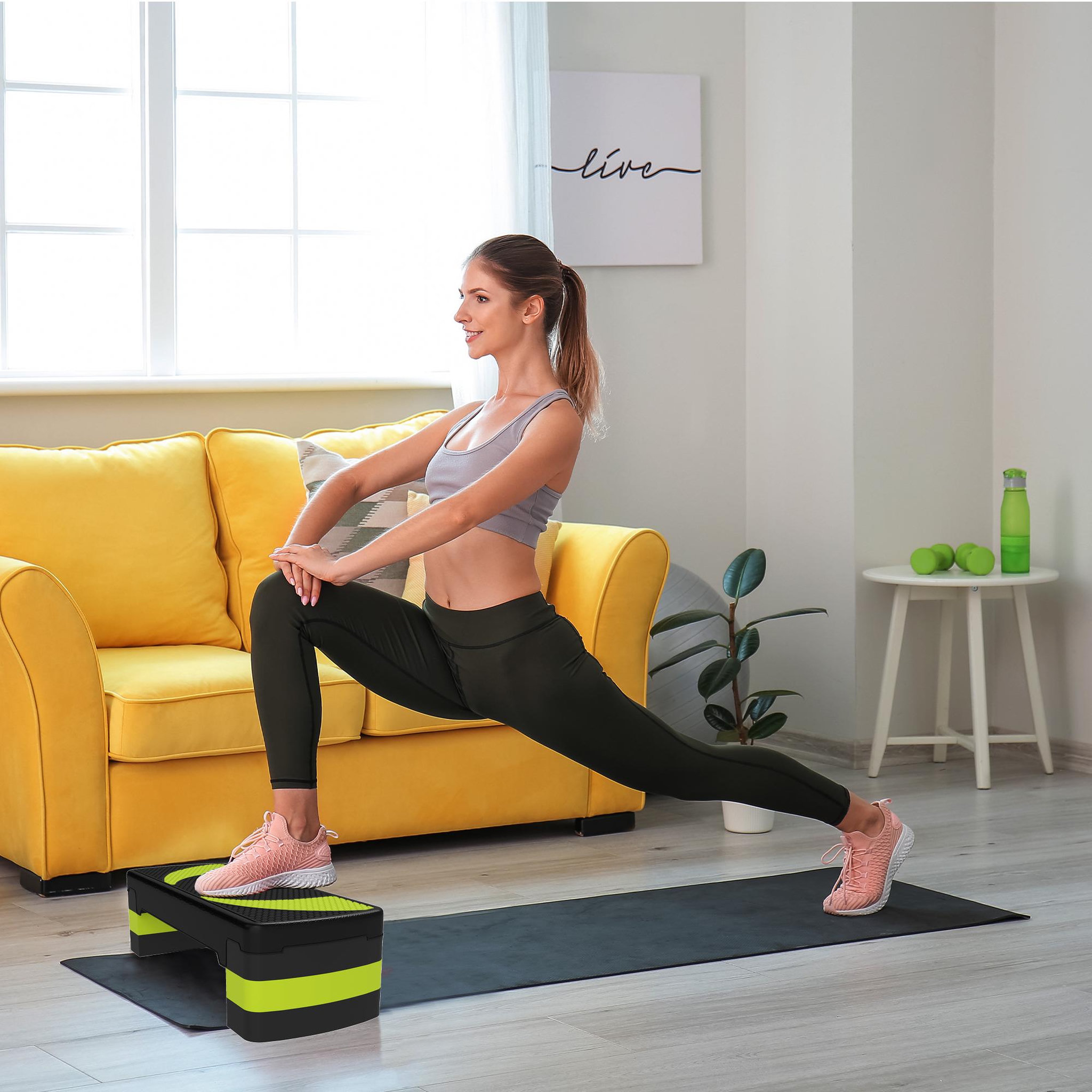 Voir la diapositive 2 : HOMCOM Stepper fitness aérobic hauteur réglable surface antidérapante 80 x 31 x 20 cm noir vert