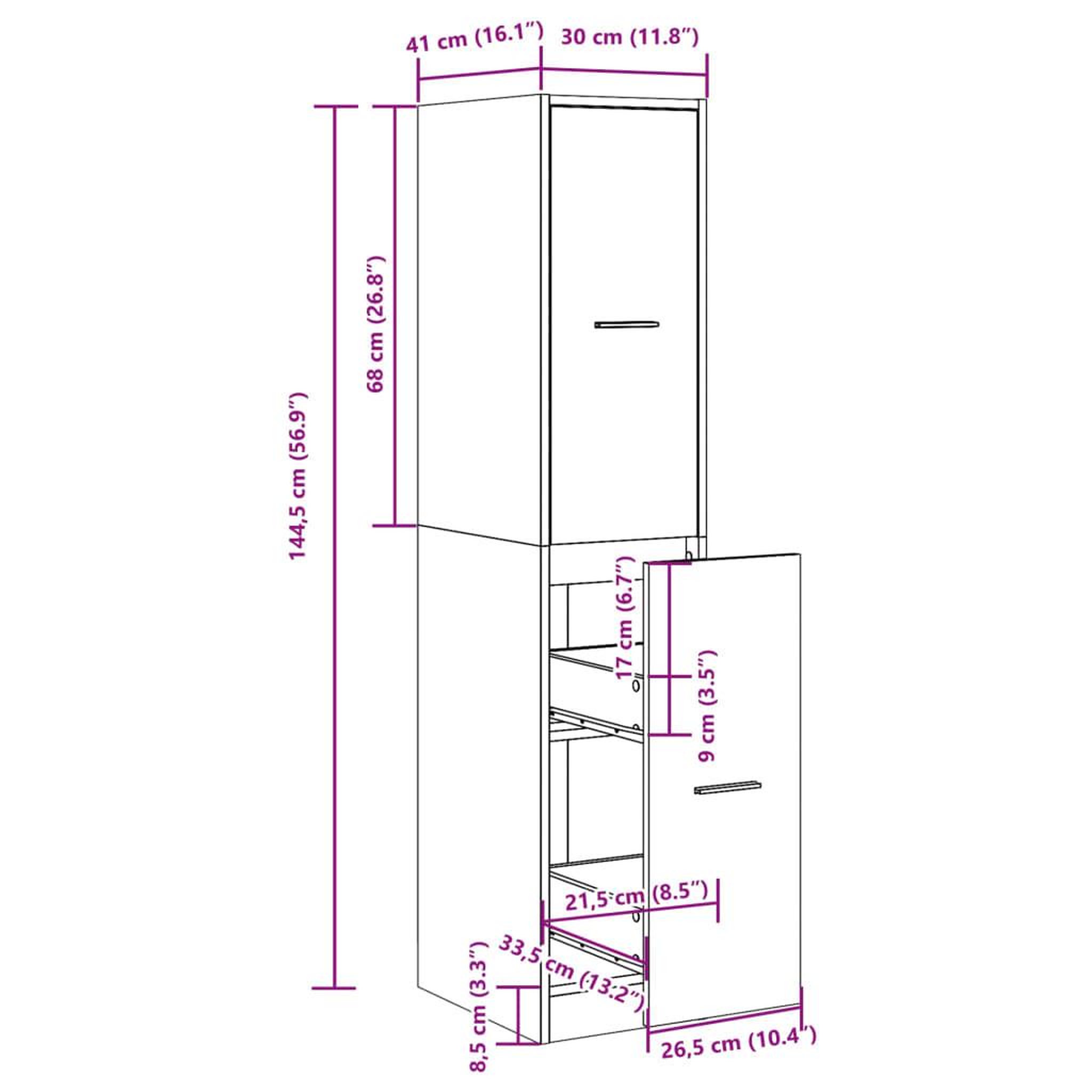 Voir la diapositive 6 : VIDAXL Armoire apothicaire chene marron 30x41x144,5 cm bois ingenierie