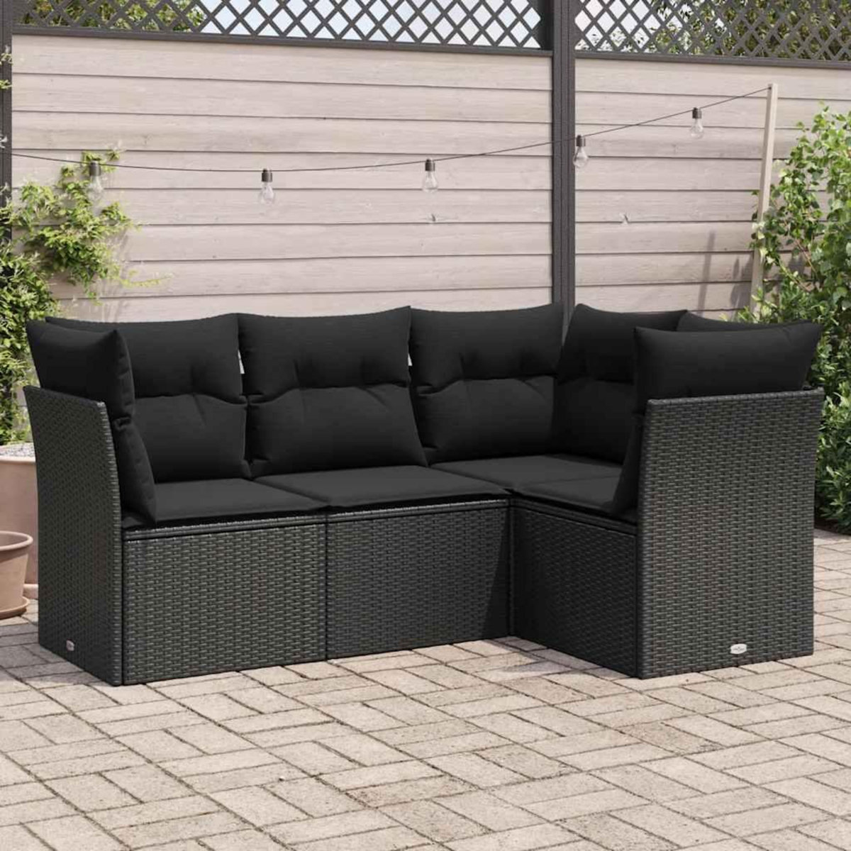 VIDAXL Salon de jardin 4 pcs avec coussins noir resine tressee