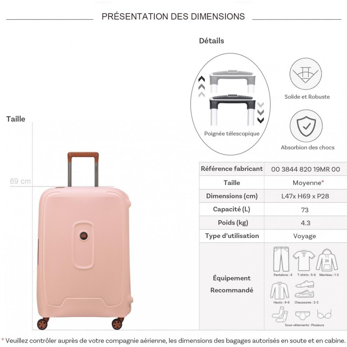 Delsey Valise rigide Moncey 69cm TSA Polypropylène
