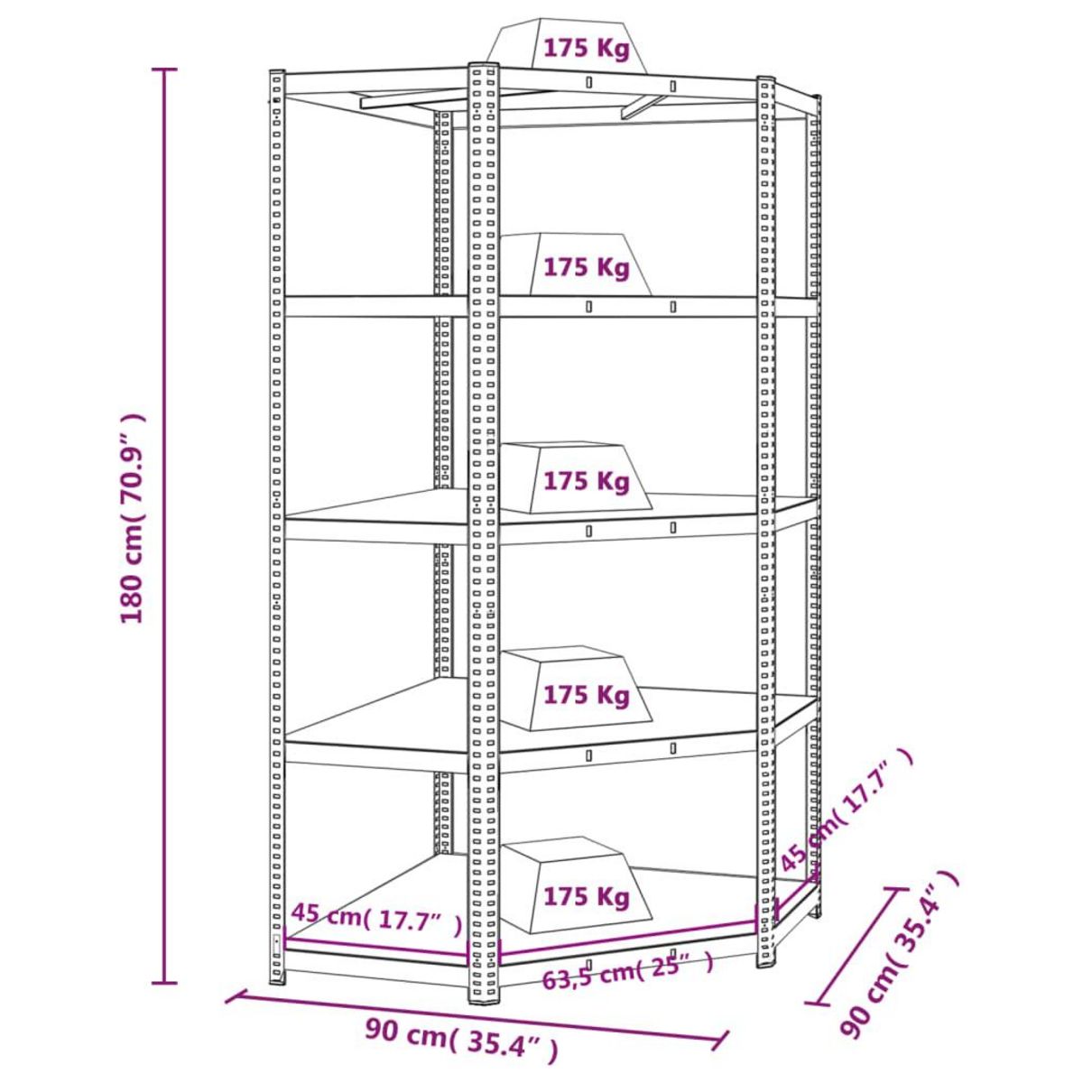 VIDAXL Etagere d'angle 5 niveaux Gris Acier et bois d'ingenierie