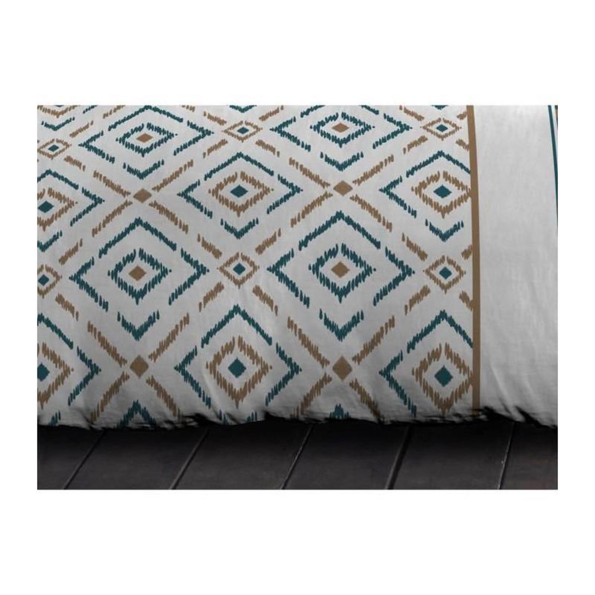 Voir la diapositive 3 : HOME LINGE PASSION Parure de couette microfibre Ethno - 1 housse de couette 140x200 cm + 1 taie d'oreiller 63x63 cm - Bleu canard - HOME LINGE PASS