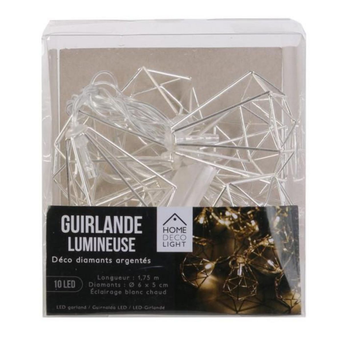 Paris Prix Guirlande Lumineuse Led  10 Diamants   175cm Argent