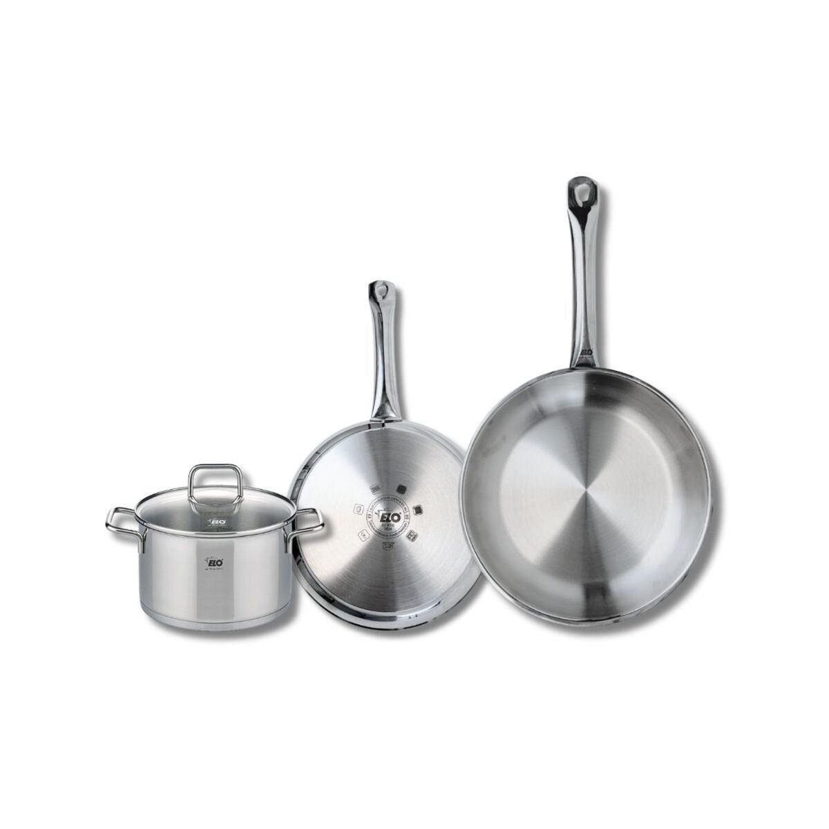 ELO Set de 2 Poêles de cuisson 24 et 28 cm et 1 faitout 16 cm Elo Profi Citrin