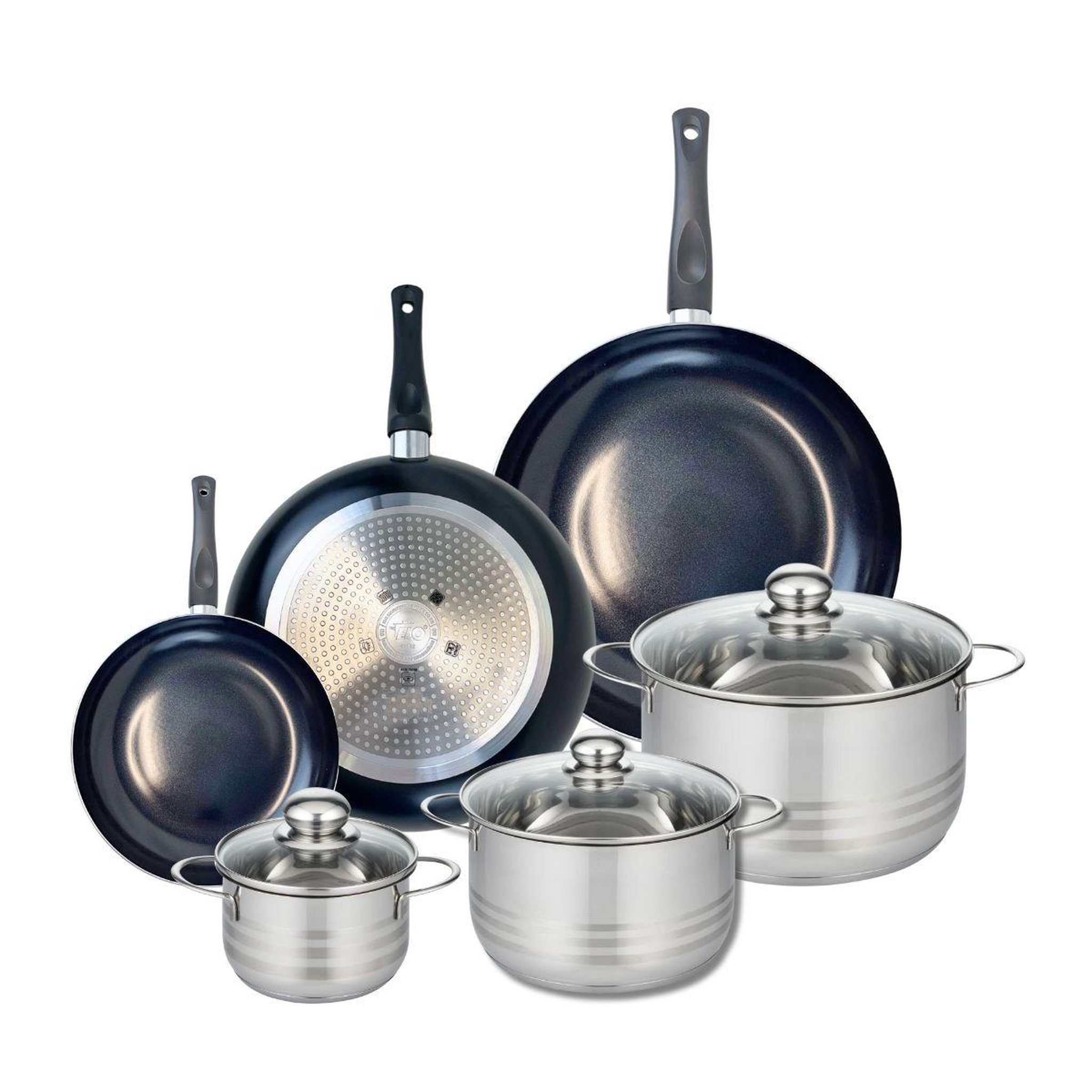 ELO Ensemble de 3 poêles de cuisson 20, 28 et 32 cm et 3 faitouts 14, 20 et 24 cm elo prima brillant