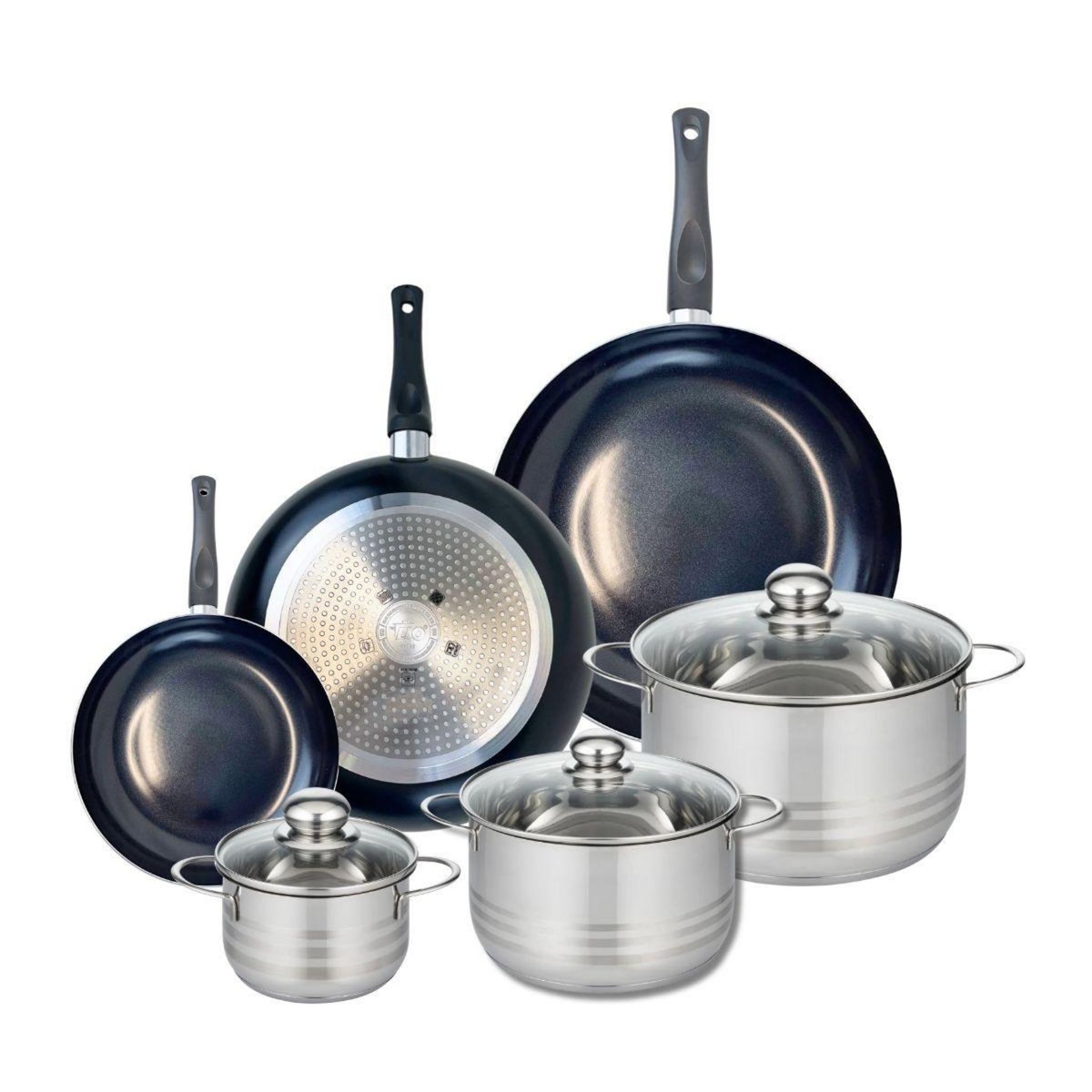 ELO Ensemble de 3 Poêles de cuisson 20, 28 et 32 cm et 3 faitouts 14, 20 et 24 cm Elo Prima Brillant