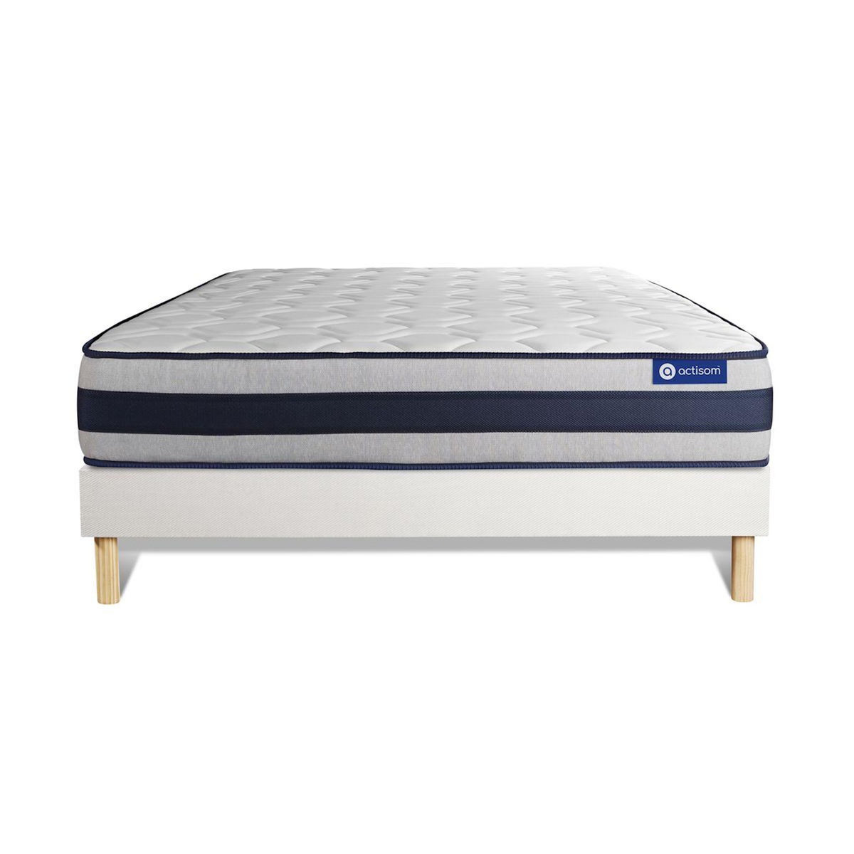 ACTISOM Ensemble matelas Ressorts ensachés + Mémoire de forme ACTIFLEX ERGO 200x200 Maxi épaisseur 5zones confort + sommier KIT blanc