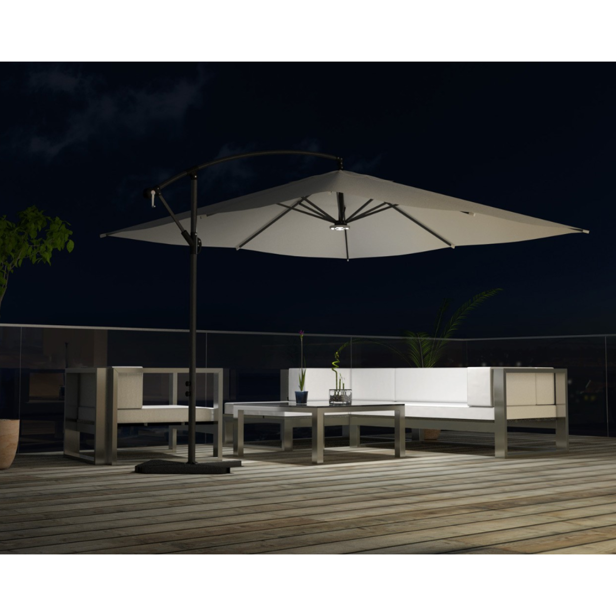 Voir la diapositive 6 : CONCEPT USINE Parasol ecru déporté carré 3 x 3 m led solenzara