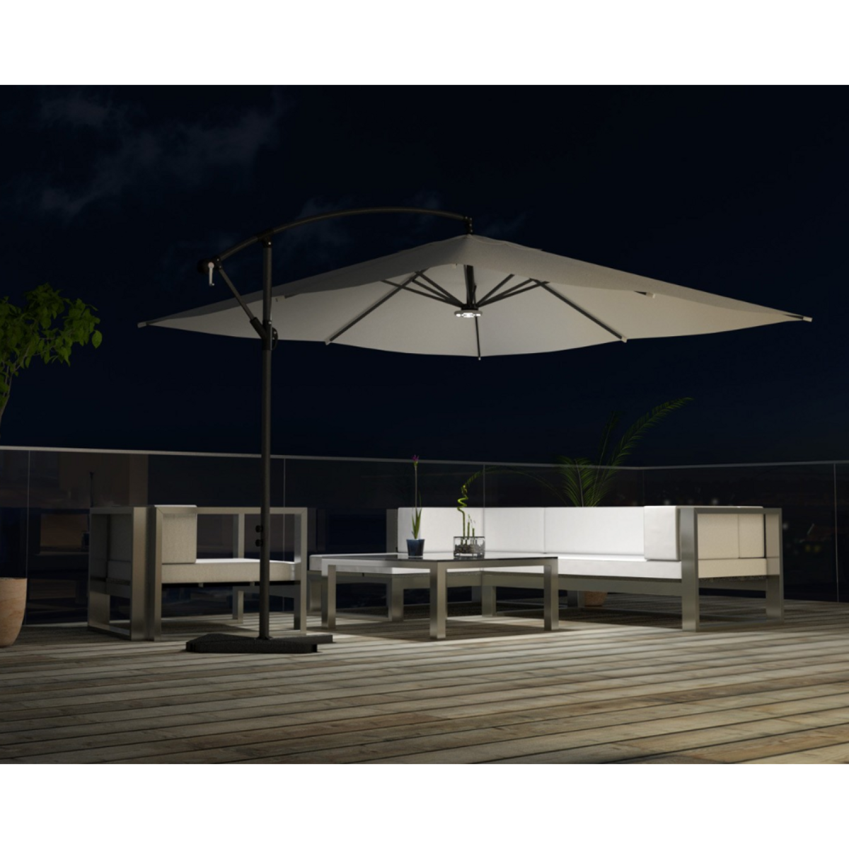 CONCEPT USINE Solenzara à LED écru : Parasol à LED déporté 3x3m SOLENZARA