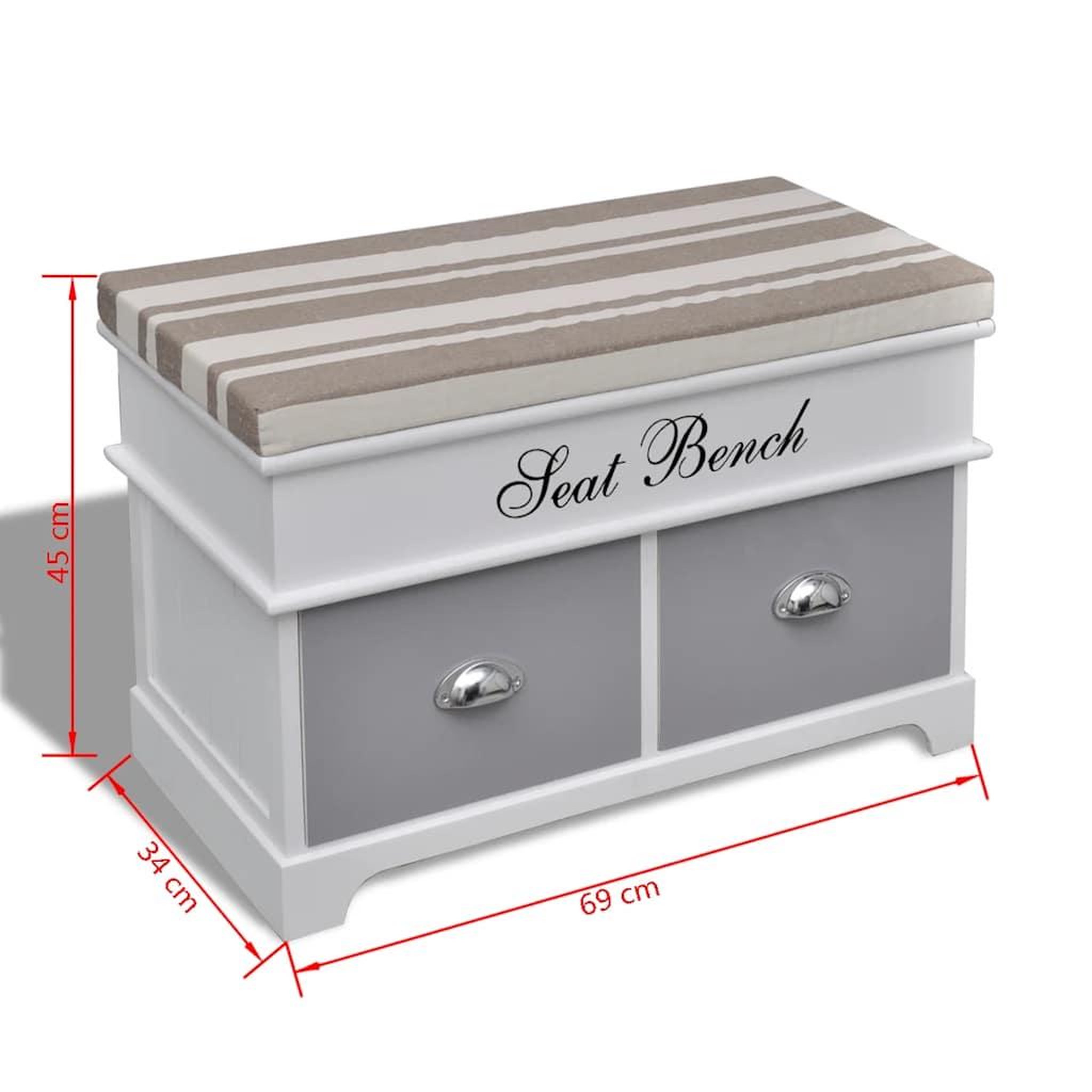 Voir la diapositive 3 : VIDAXL Banc d'entree et de rangement avec coussin gris 2 tiroirs Blanc