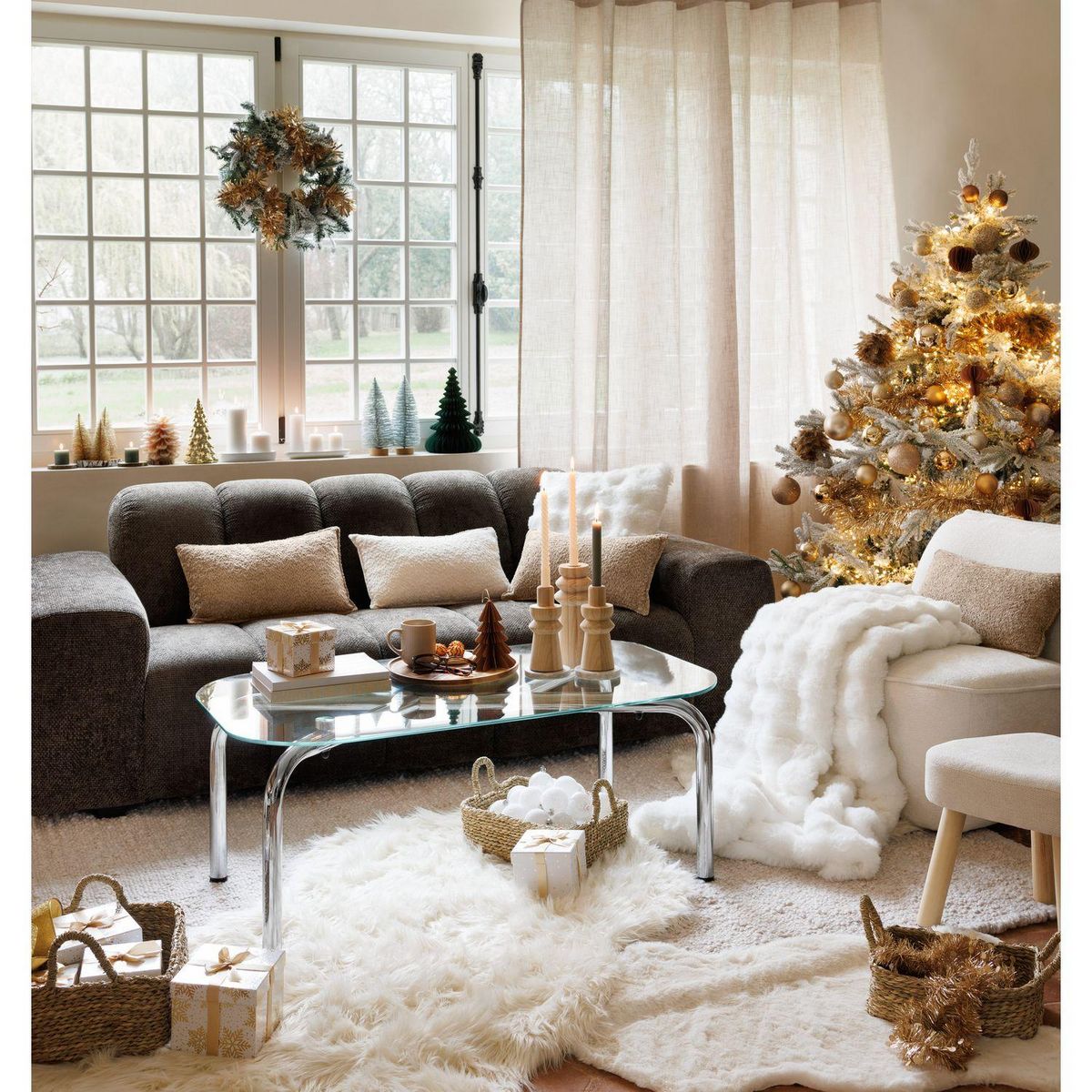 FEERIC LIGHT & CHRISTMAS Sapin de Noël artificiel floqué FROSTY - H. 180 cm - Blanc