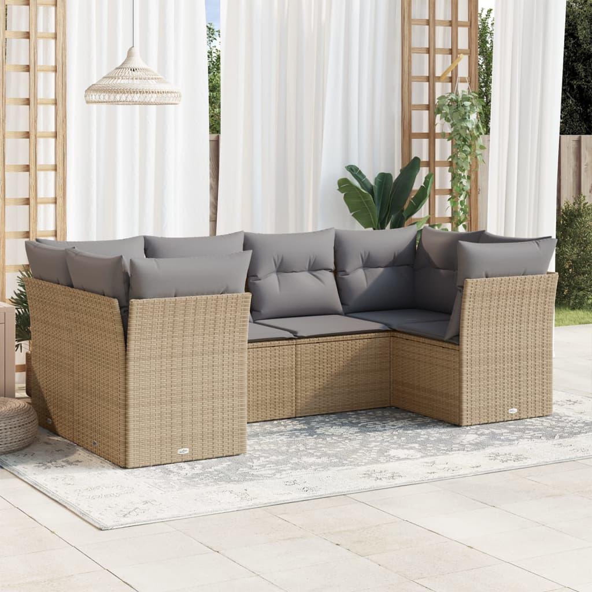 VIDAXL Salon de jardin avec coussins 6 pcs beige resine tressee