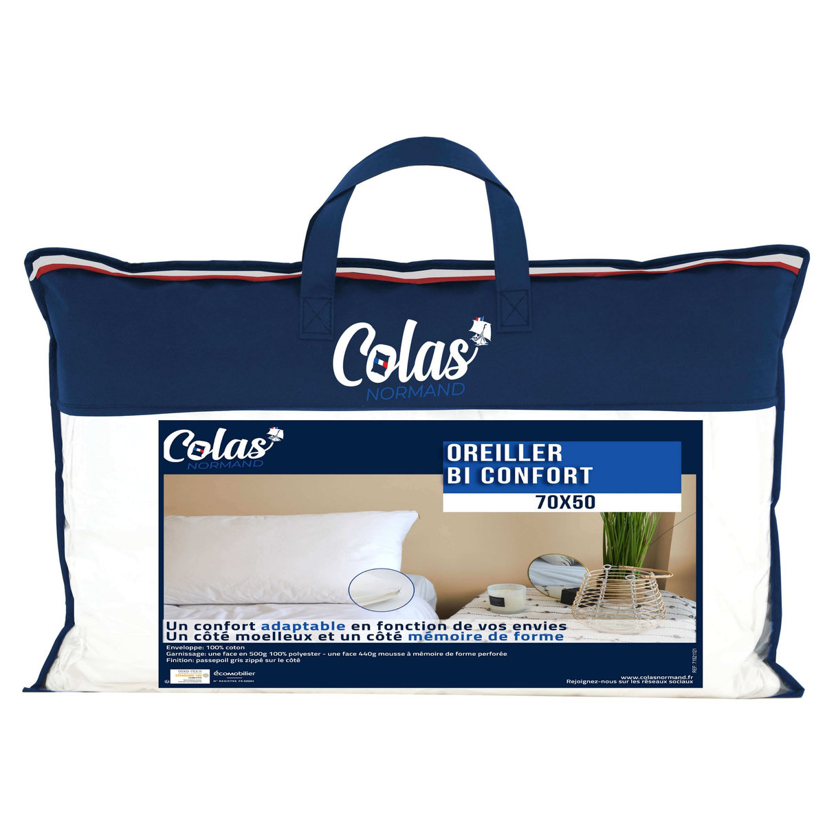 COLAS NORMAND Oreiller à mémoire de forme bi-confort