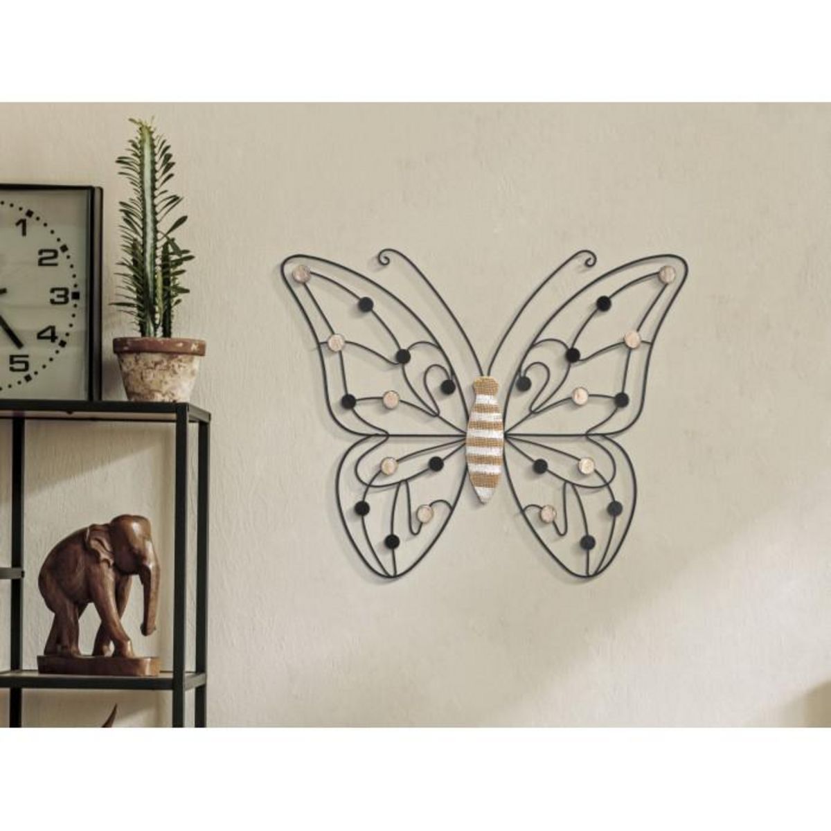 Paris Prix Décoration Murale en Métal  Papillon  39cm Noir & Naturel