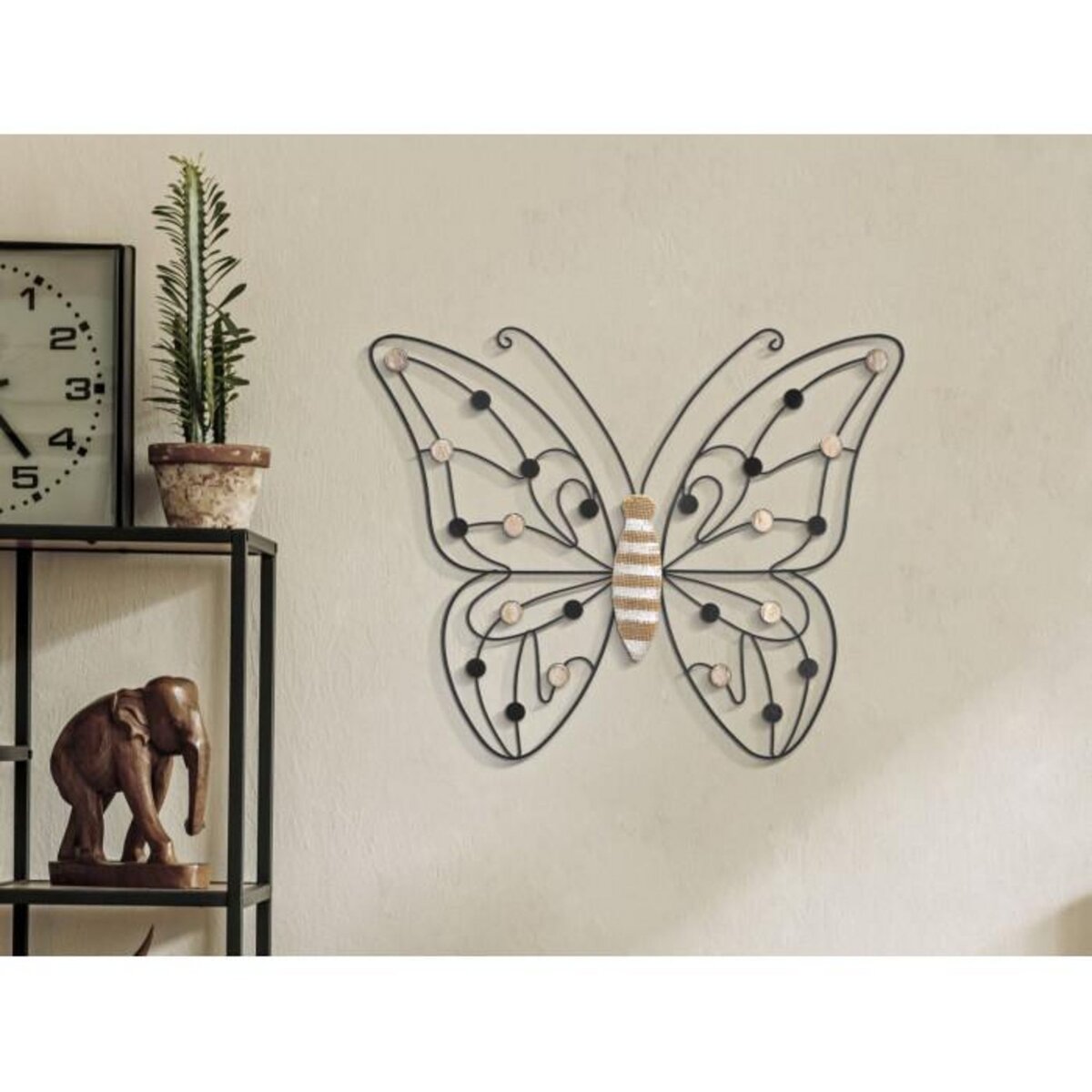 Paris Prix Décoration Murale en Métal  Papillon  39cm Noir & Naturel