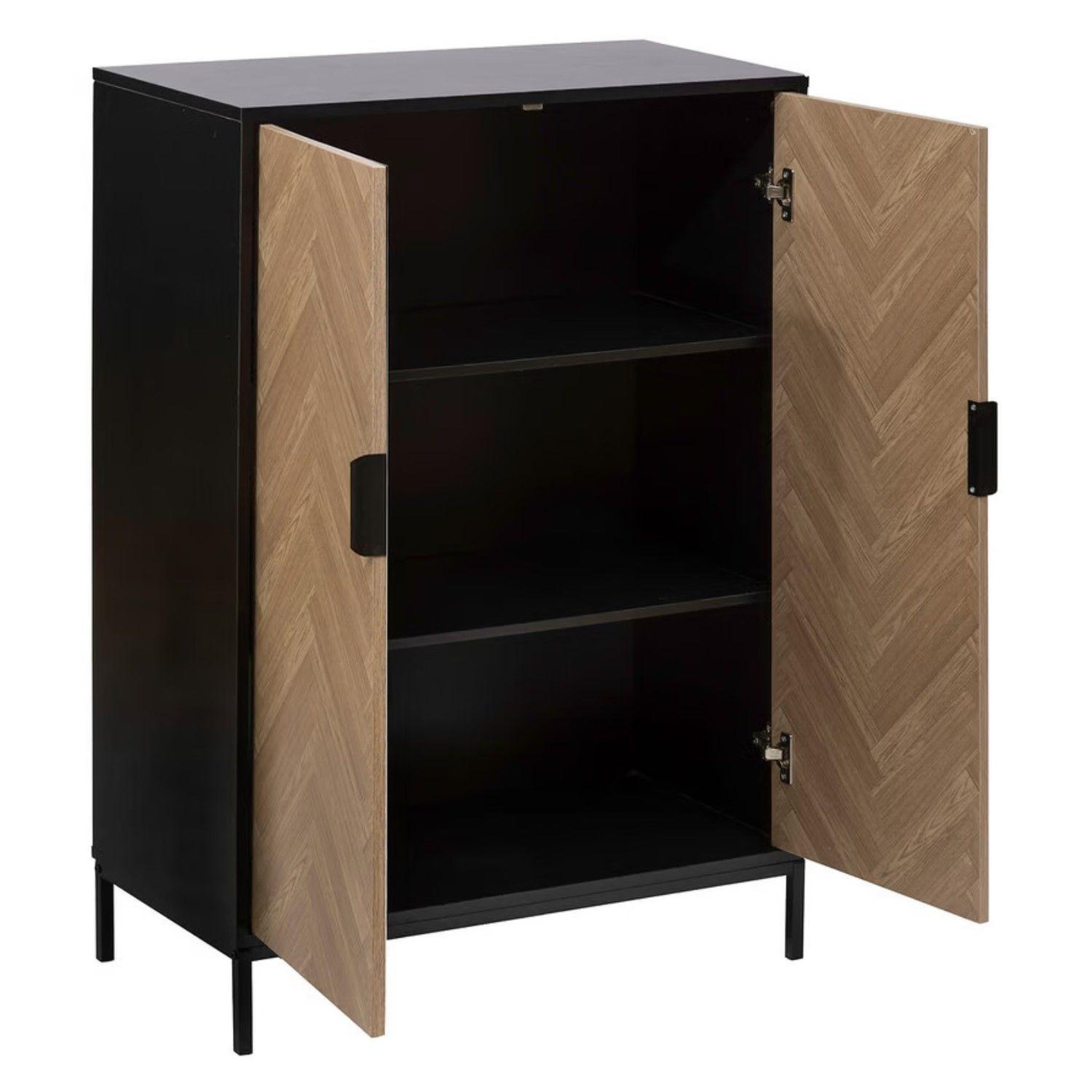 Voir la diapositive 4 : FIVE Buffet 2 portes en bois et métal chevrons - beige et noir