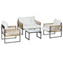 Voir la diapositive 1 : OUTSUNNY Ensemble salon de jardin  4 places 4 pièces 3 coussins acier résine crème