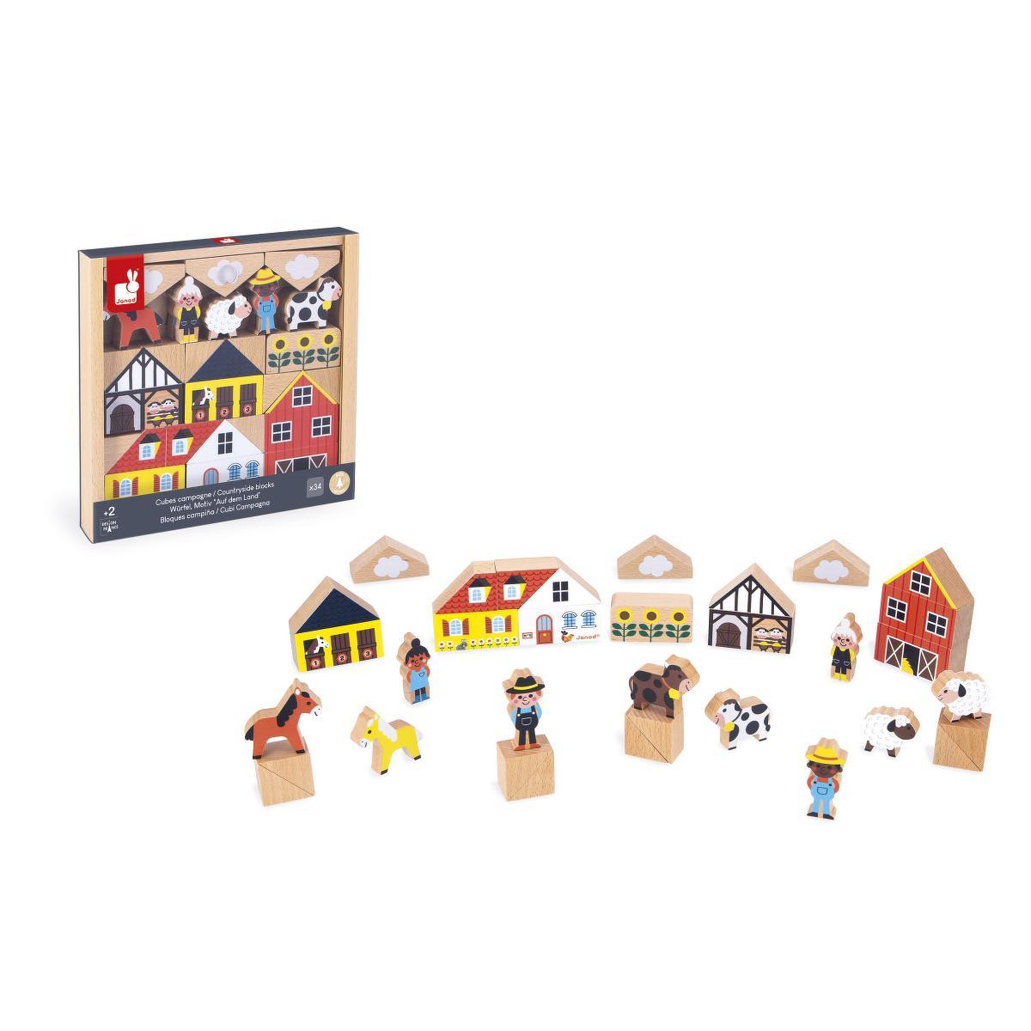 Voir la diapositive 3 : Juratoys-Janod Set de 34 blocs en bois Thème Campagne