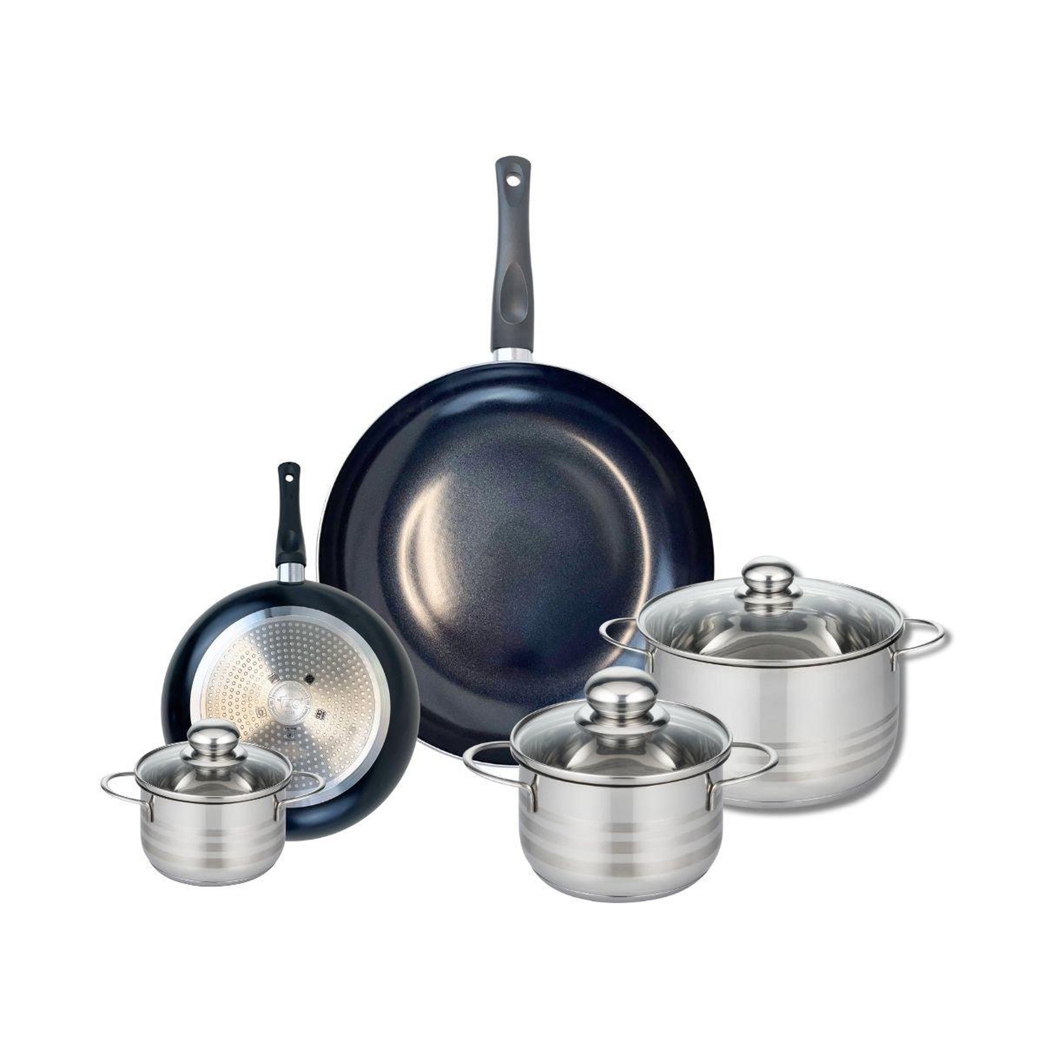 ELO Ensemble de 2 poêles de cuisson 20 et 32 cm et 3 faitouts 12, 16 et 20 cm elo prima brillant