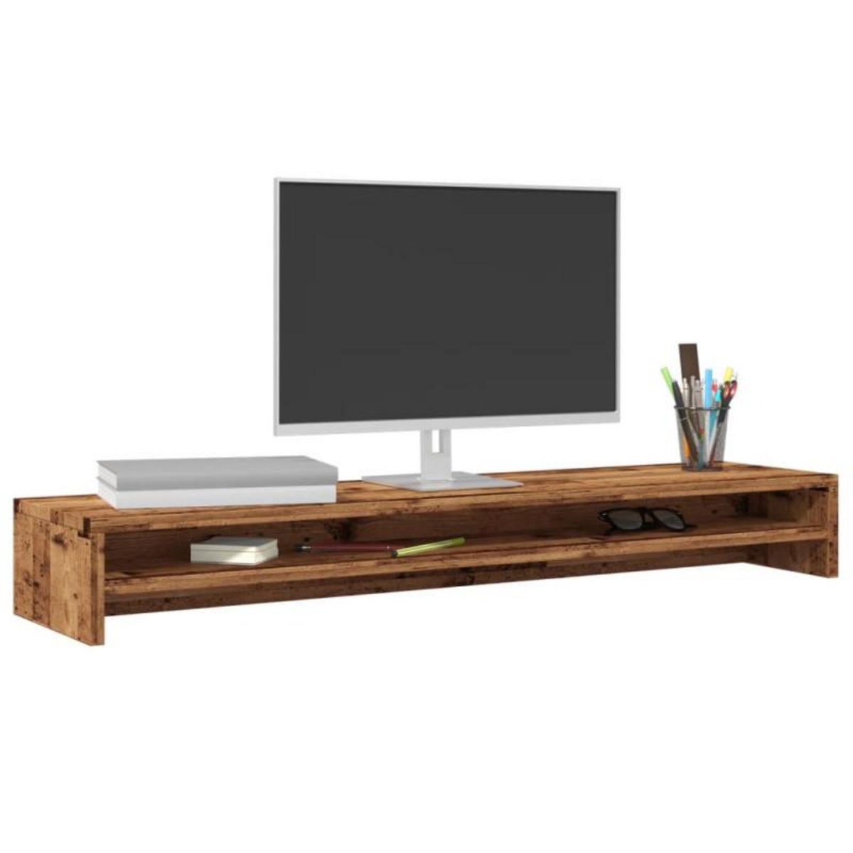 VIDAXL Support de moniteur vieux bois 100x24x13 cm bois d ingénierie