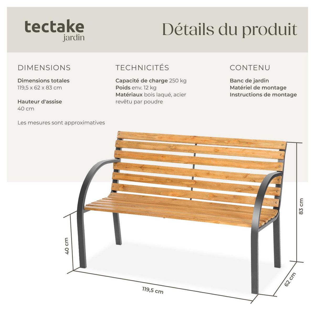 tectake Banc de jardin 2 places