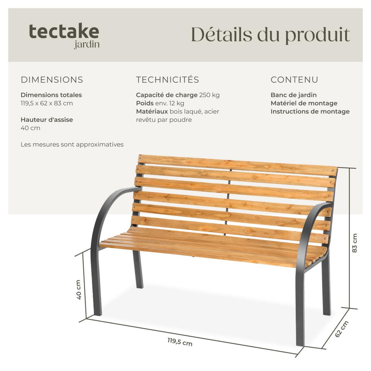 tectake Banc de jardin 2 places