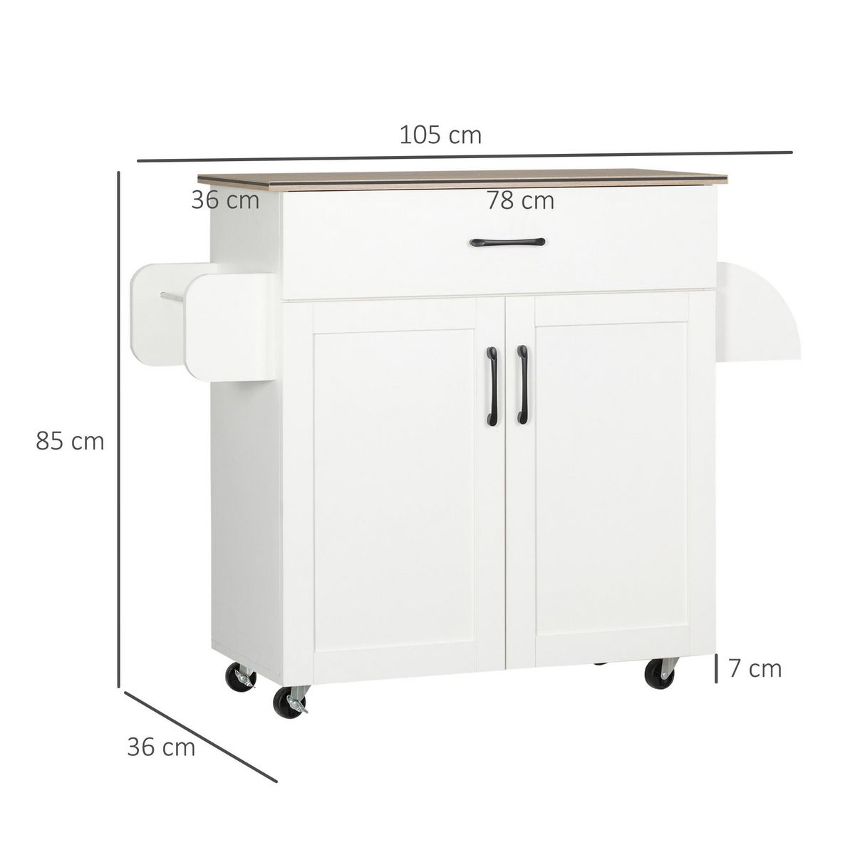 HOMCOM Desserte de cuisine 2 portes avec étagère tiroir coulissant porte-torchons étagère épices blanc aspect chêne clair