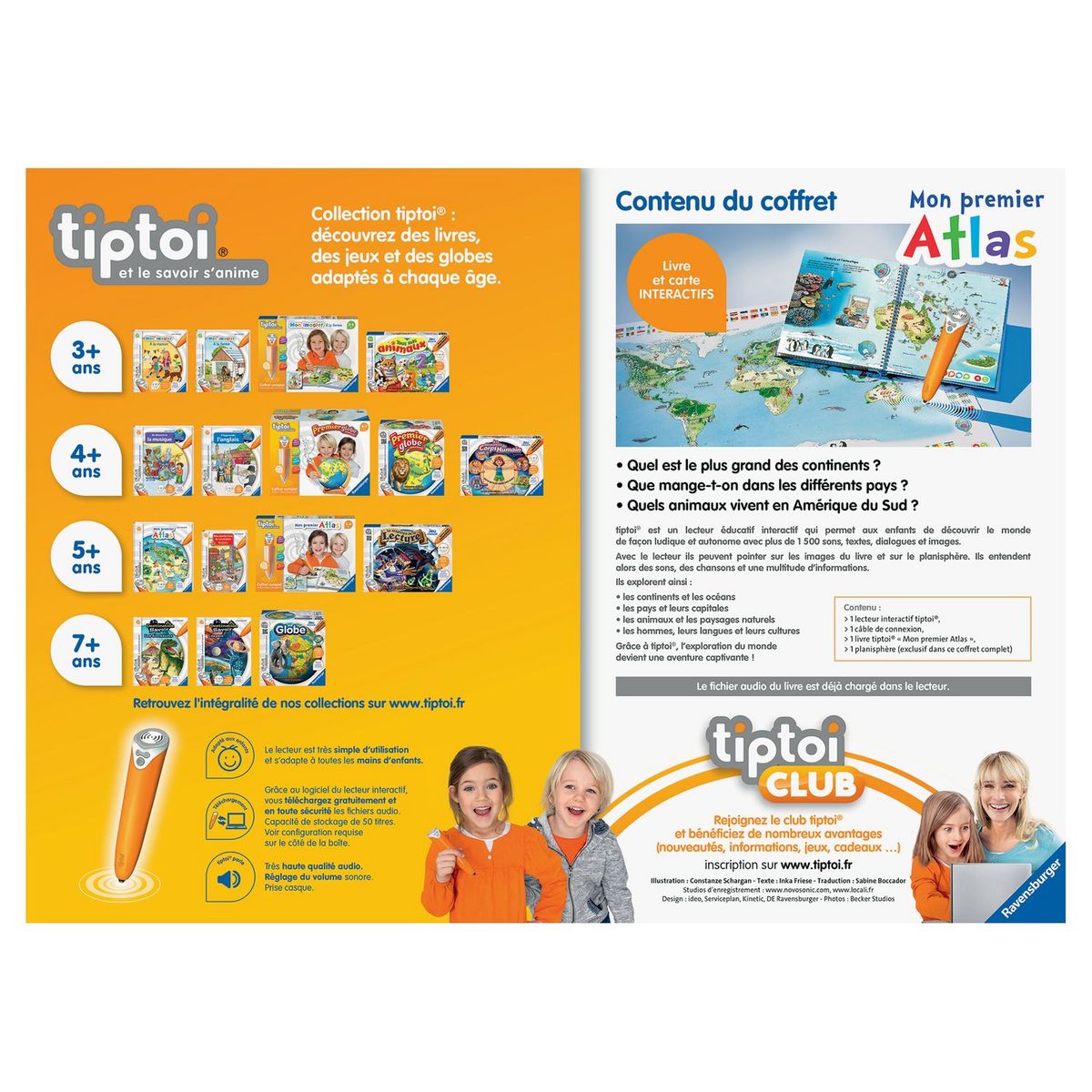 RAVENSBURGER Tiptoi - Coffret complet lecteur interactif + Livre Atlas