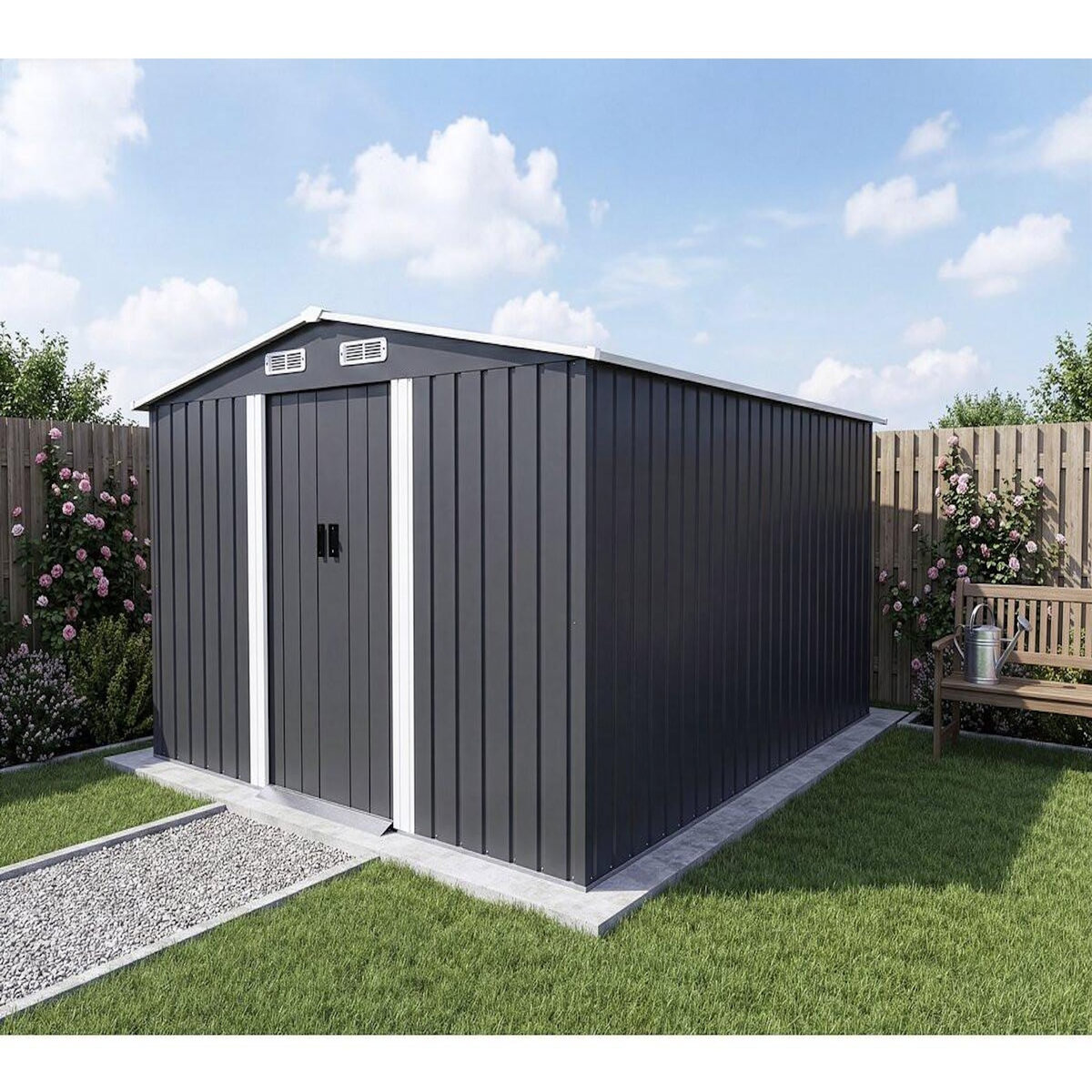 Habitat et Jardin Abri de jardin métal avec porte coulissante  Boston  - 13 m² - Gris