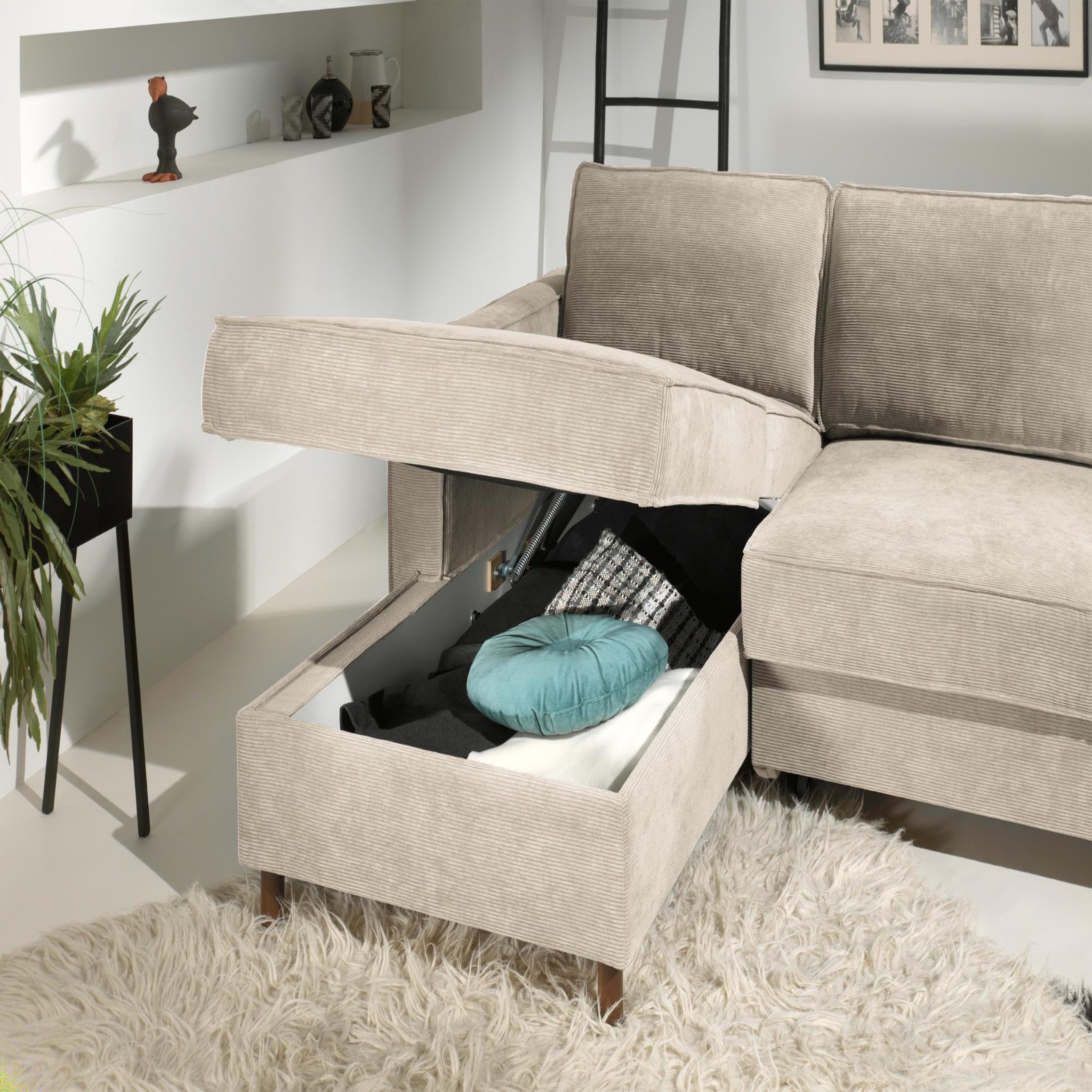 Voir la diapositive 3 : BEST MOBILIER Jake - canapé d'angle gauche - convertible avec coffre - 4 places - en velours côtelé