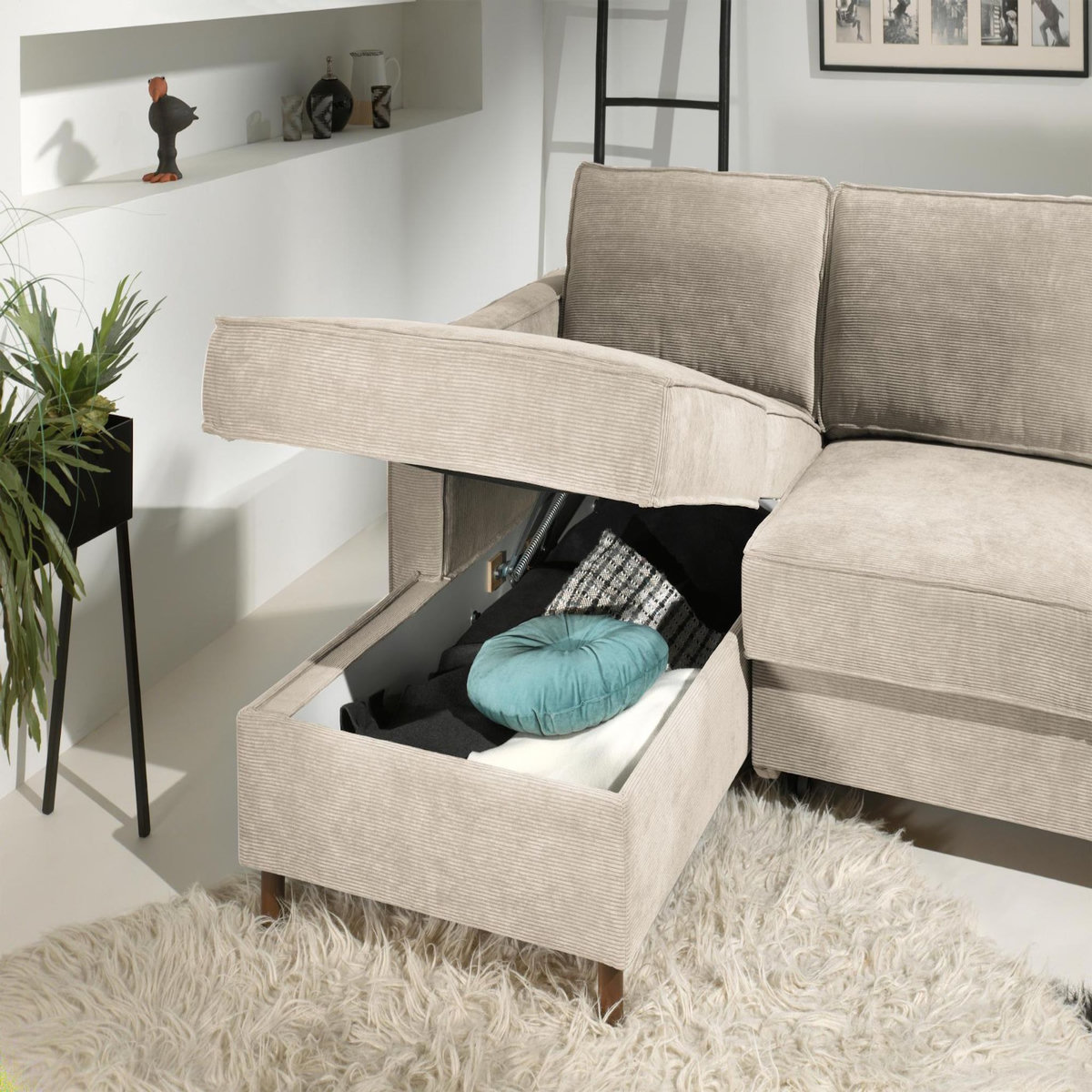 LISA DESIGN Jake - canapé d'angle gauche - convertible avec coffre - 4 places - en velours côtelé