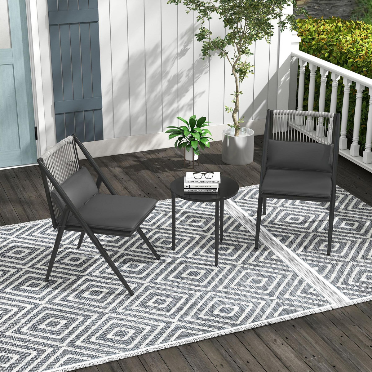 OUTSUNNY Ensemble bistro de jardin design Acapulco 2 places 3 pièces avec coussins