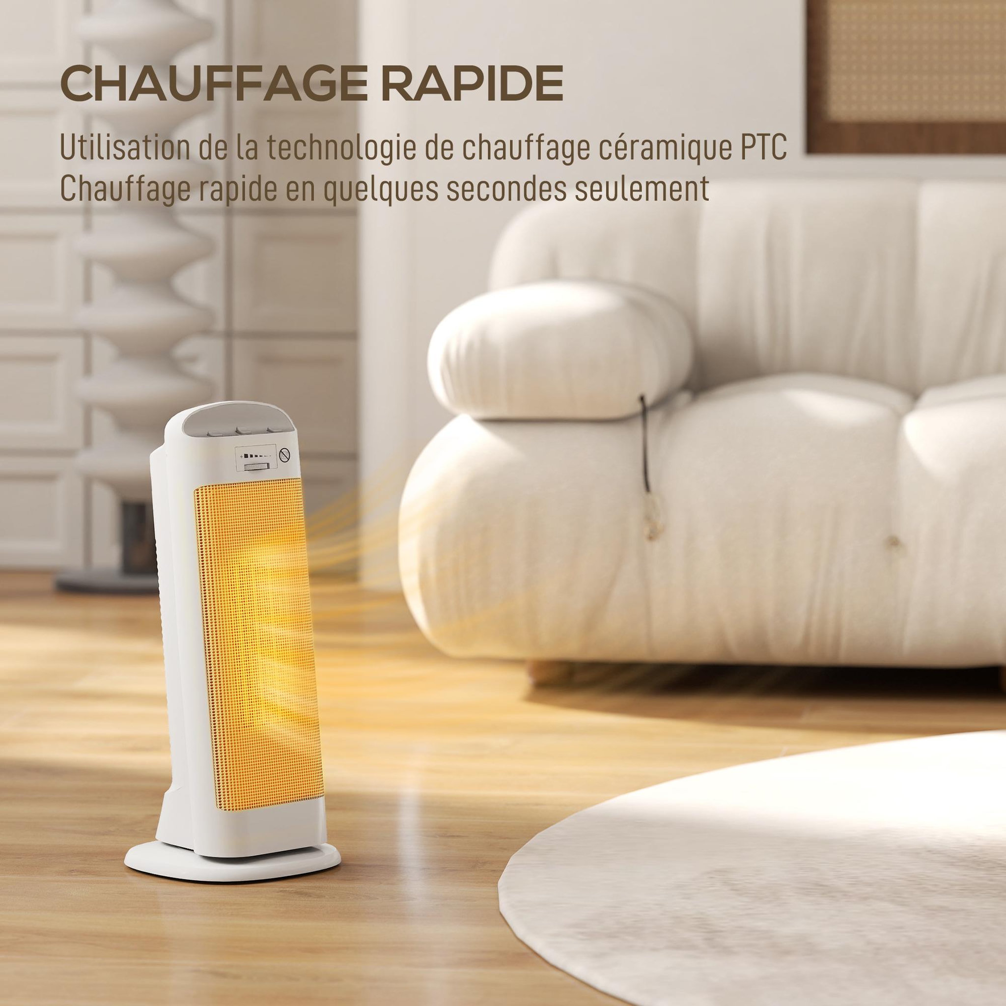 Voir la diapositive 5 : HOMCOM Radiateur électrique céramique PTC - chauffage soufflant oscillant 700/1300/2000W - 4 modes, thermostat - blanc