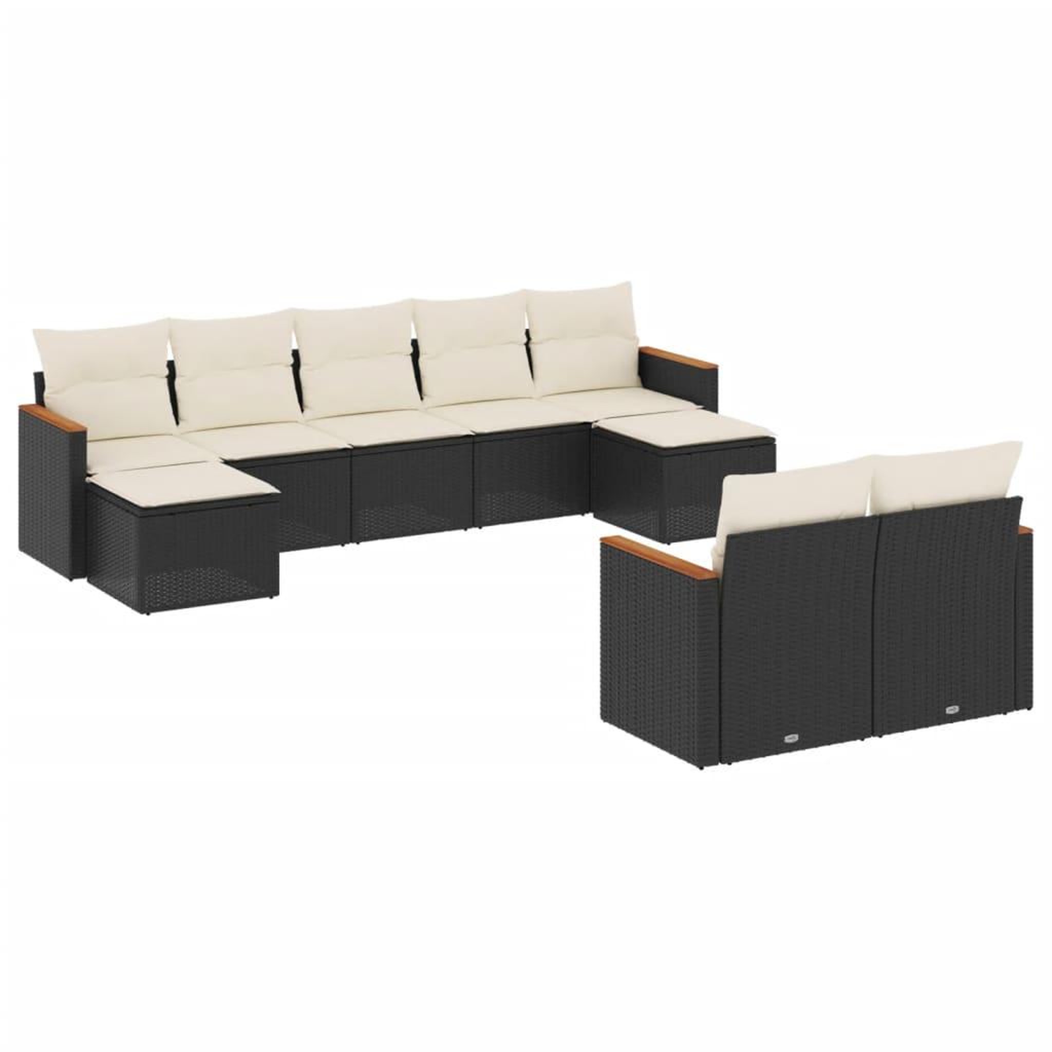 Voir la diapositive 2 : VIDAXL Salon de jardin 9 pcs avec coussins noir resine tressee