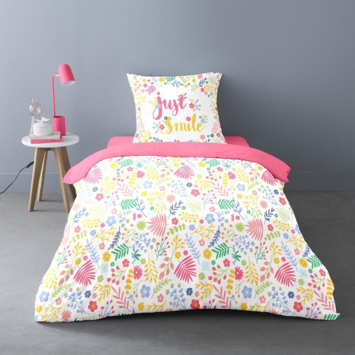 Dourev Housse de couette 140x200 JUST SMILE + 1 taie coton