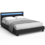Voir la diapositive 1 : ID MARKET Lit double NEO avec tête de lit LED intégrées et sommier 140 x 190 cm PVC noir