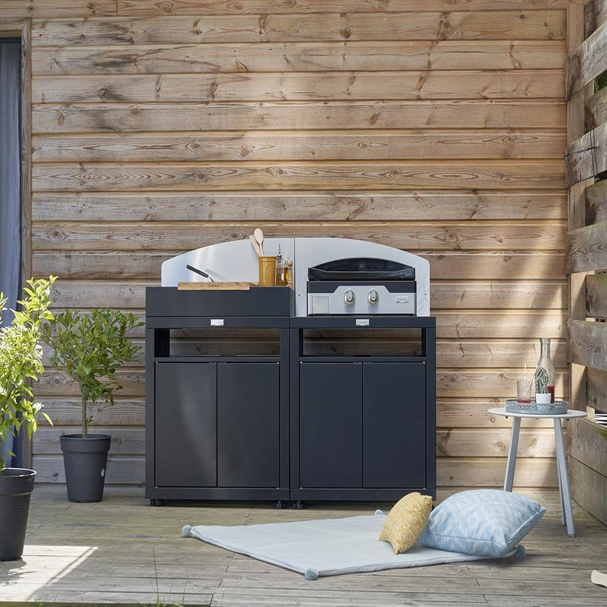 Voir la diapositive 2 : Le marquier Meuble cuisine extérieur noir pour cuisson avec tablette 80 x 55 cm - le marquier