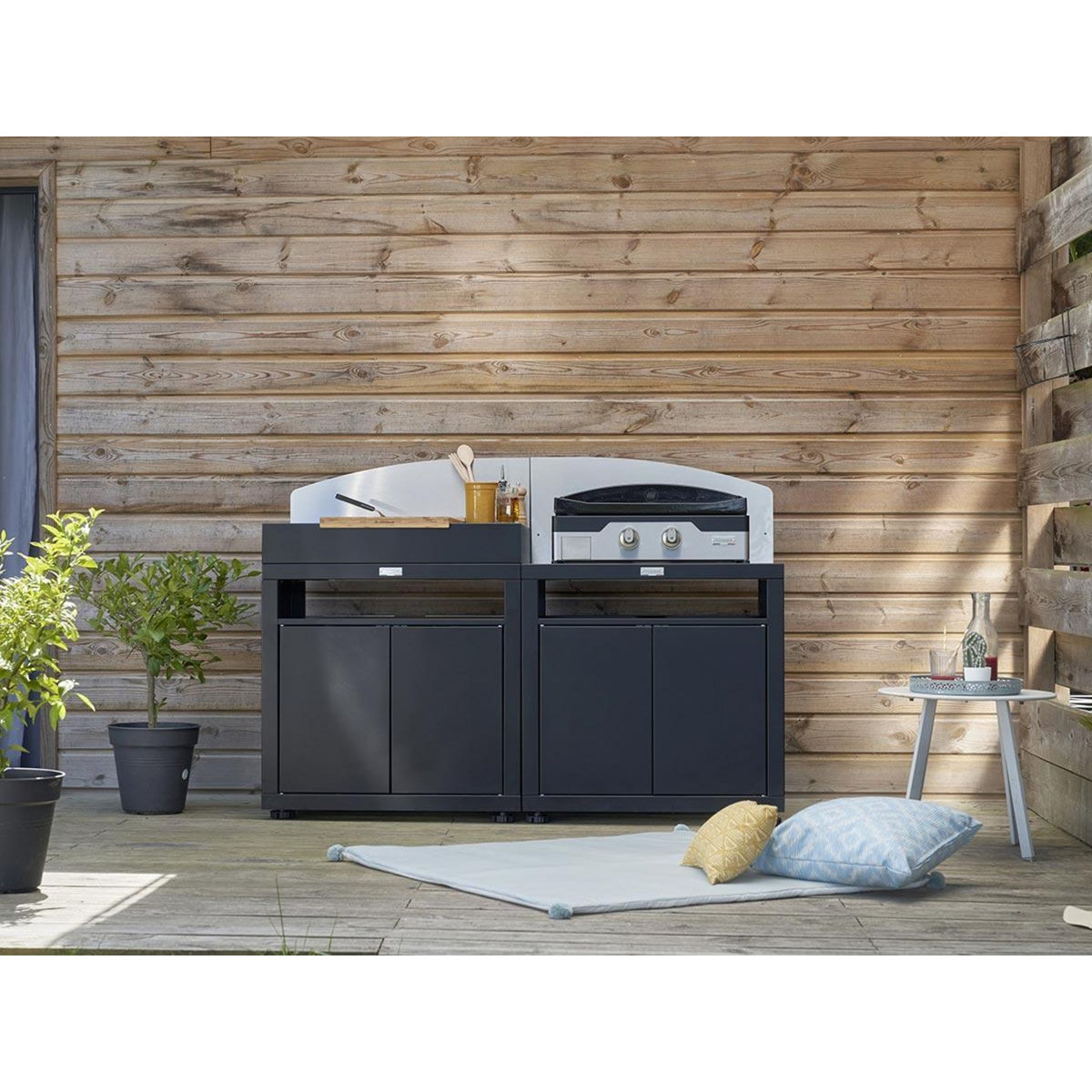 Le marquier Meuble cuisson avec tablette pour cuisine extérieure - 80 x 55 cm - noir - Le Marquier