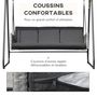 Voir la diapositive 6 : OUTSUNNY Balancelle de jardin 3 places auvent inclinaison réglable coussins assise et dossier résine tressée grise acier époxy polyester noir
