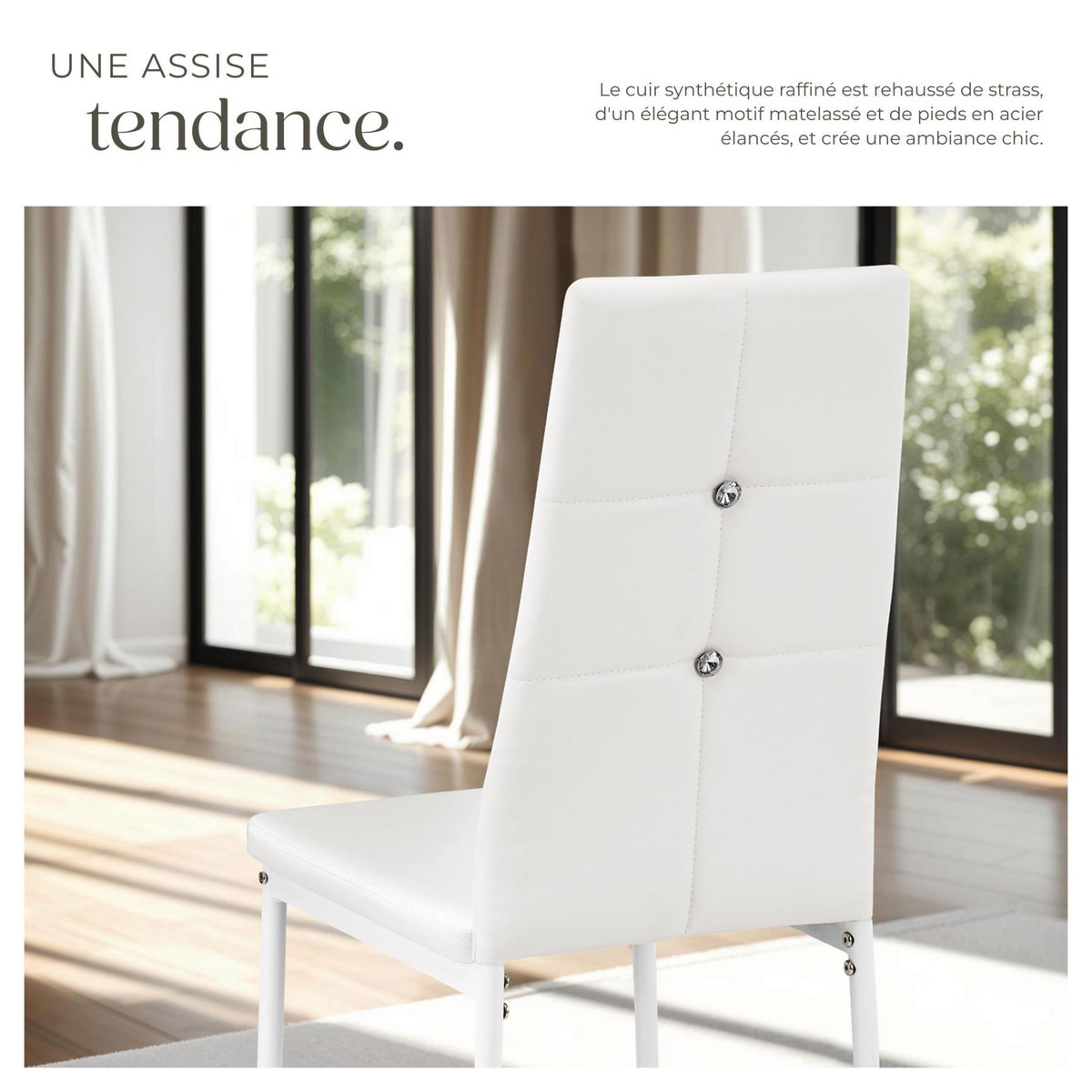 tectake Ensemble de chaises de salle à manger rembourré avec revêtement aspect cuir blanc Lot de 4