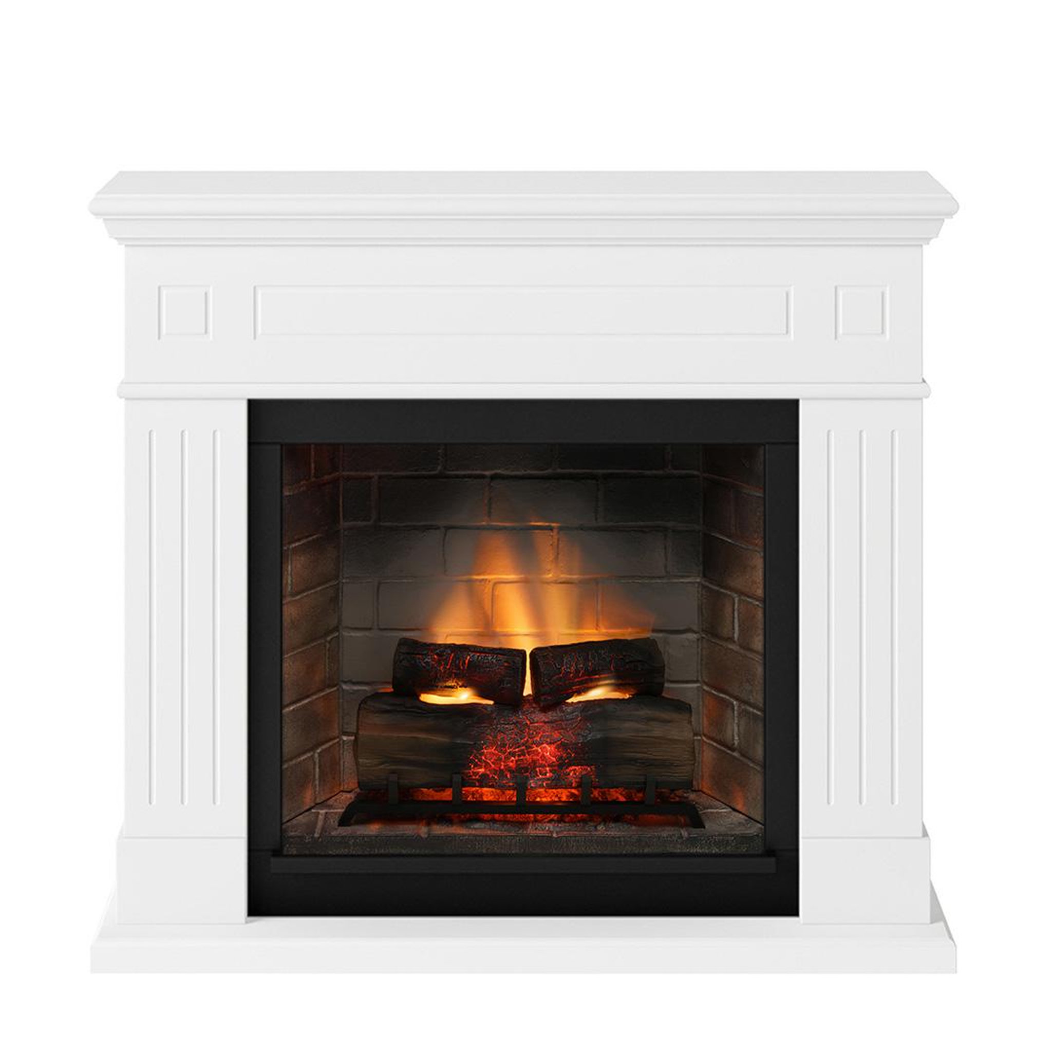 CENTRALE BRICO Cheminée électrique connectée 1400W - LARSEN Powerflame 2 - effets flammes 3D et crépitement - Blanc