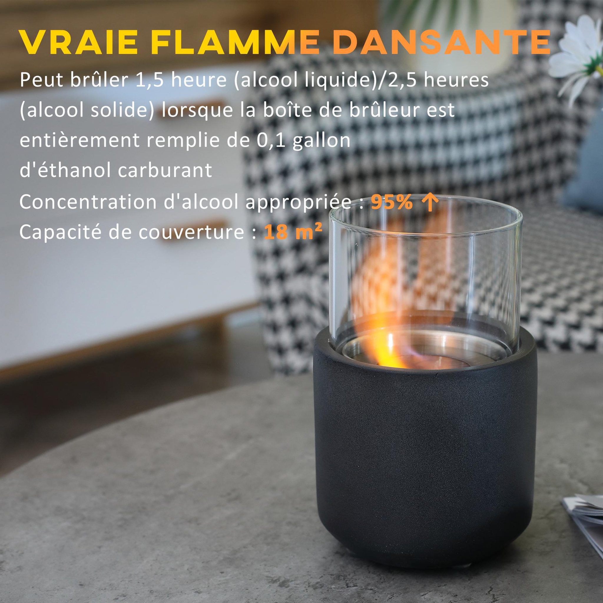 Voir la diapositive 4 : HOMCOM Cheminée portable à poser bioéthanol avec réservoir 0,4 L couverture 18 m² - design vase - dim. 12L x 12l x 19H cm