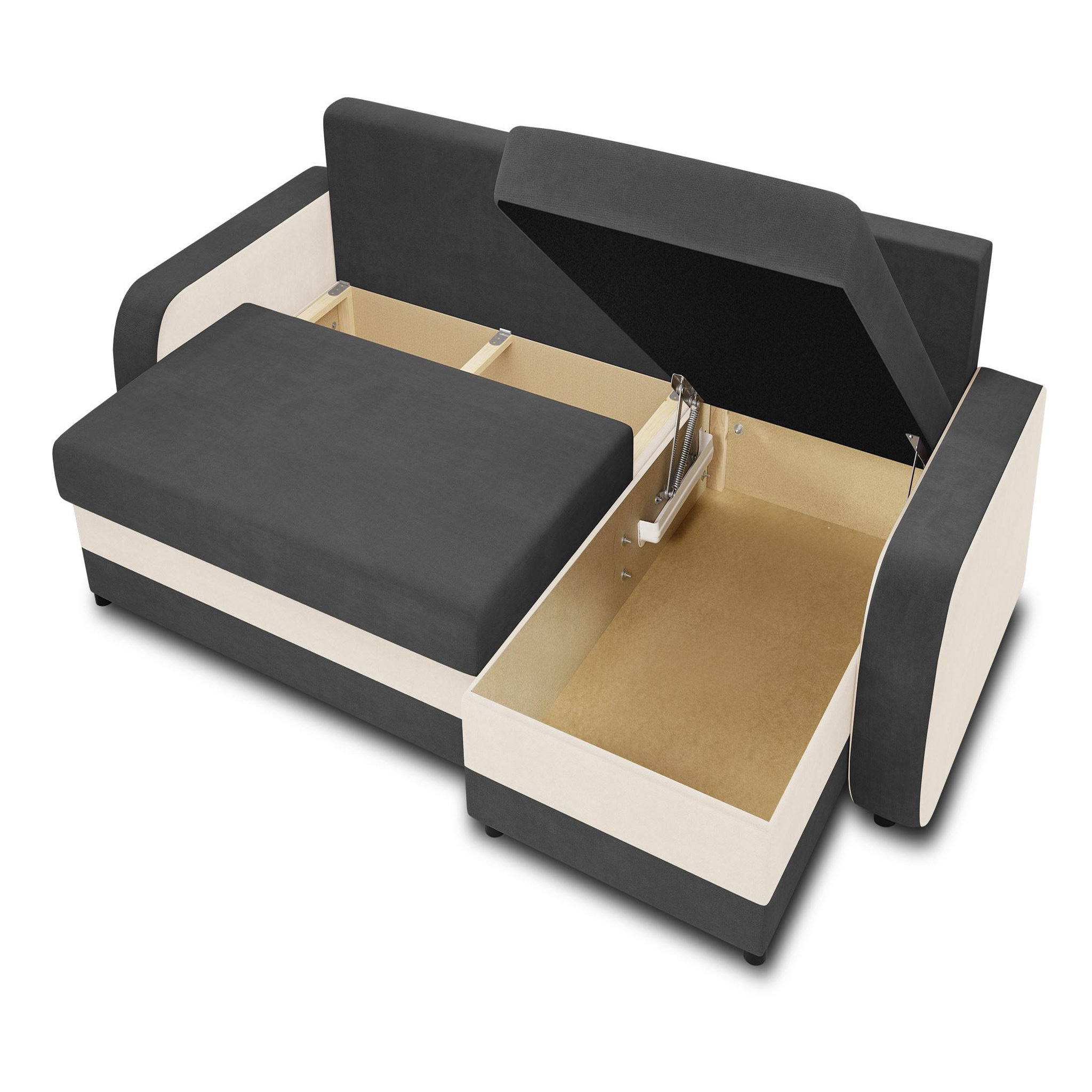Voir la diapositive 3 : BEST MOBILIER Valos - canapé d'angle réversible - 4 places - convertible avec coffre - en velours