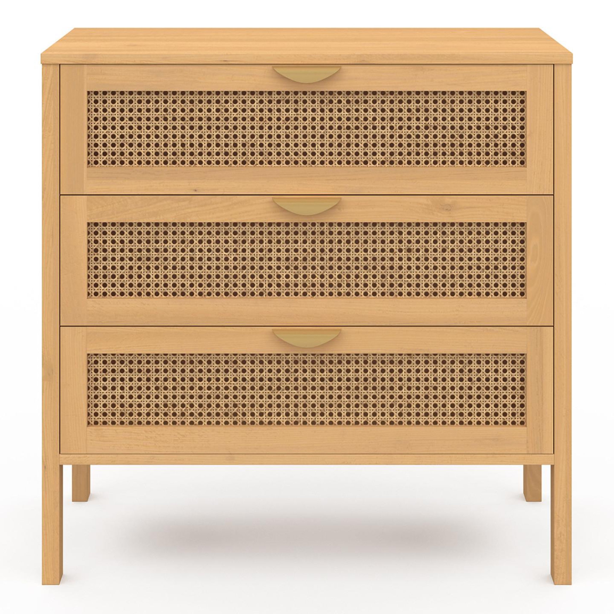 Voir la diapositive 3 : ID MARKET Commode 3 tiroirs edhen 80 cm cannage coloris bois