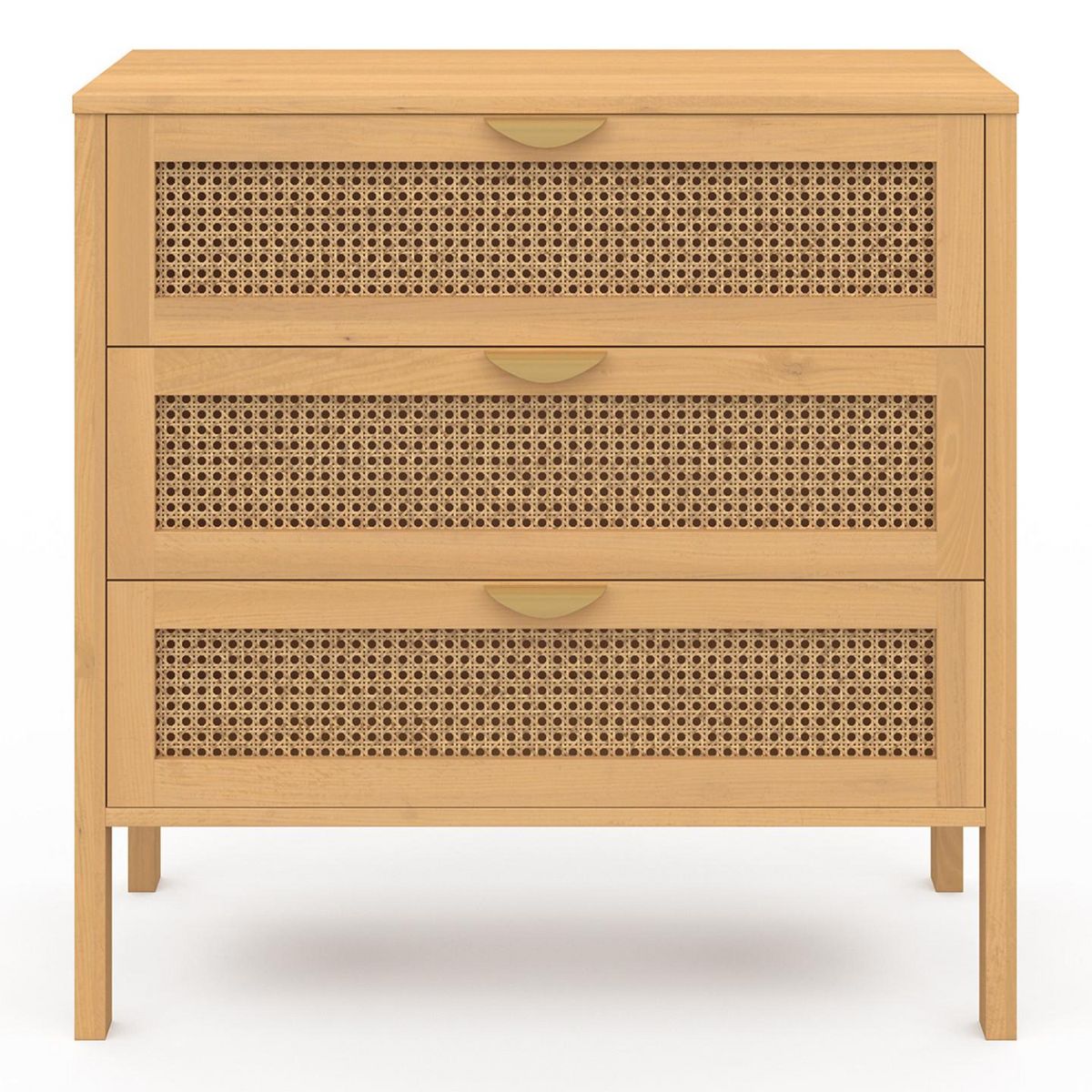 ID MARKET Commode 3 tiroirs EDHEN 80 cm cannage coloris bois