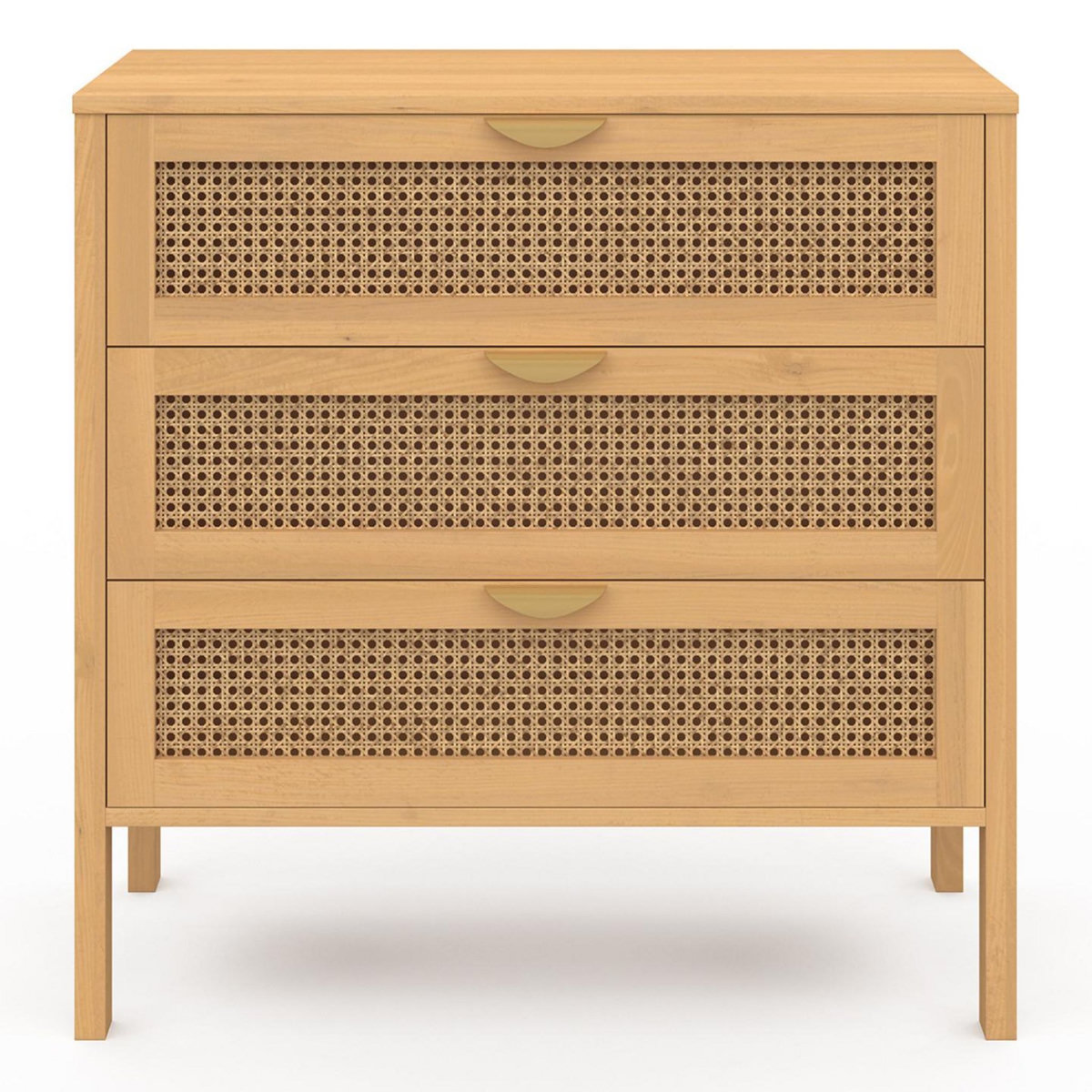 ID MARKET Commode 3 tiroirs EDHEN 80 cm cannage coloris bois