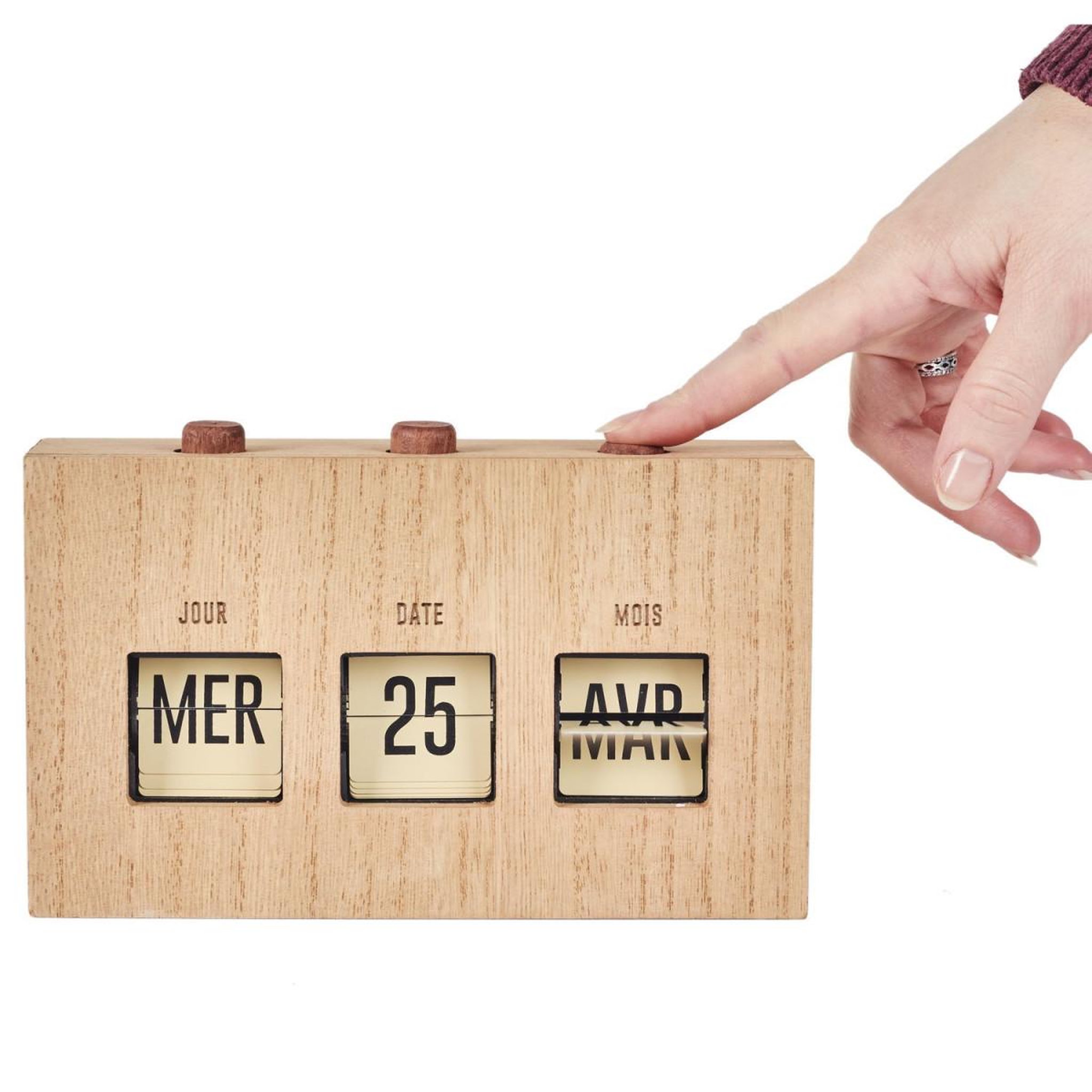 Voir la diapositive 2 : The Home Deco Factory Calendrier perpétuel  flip flap  19cm naturel